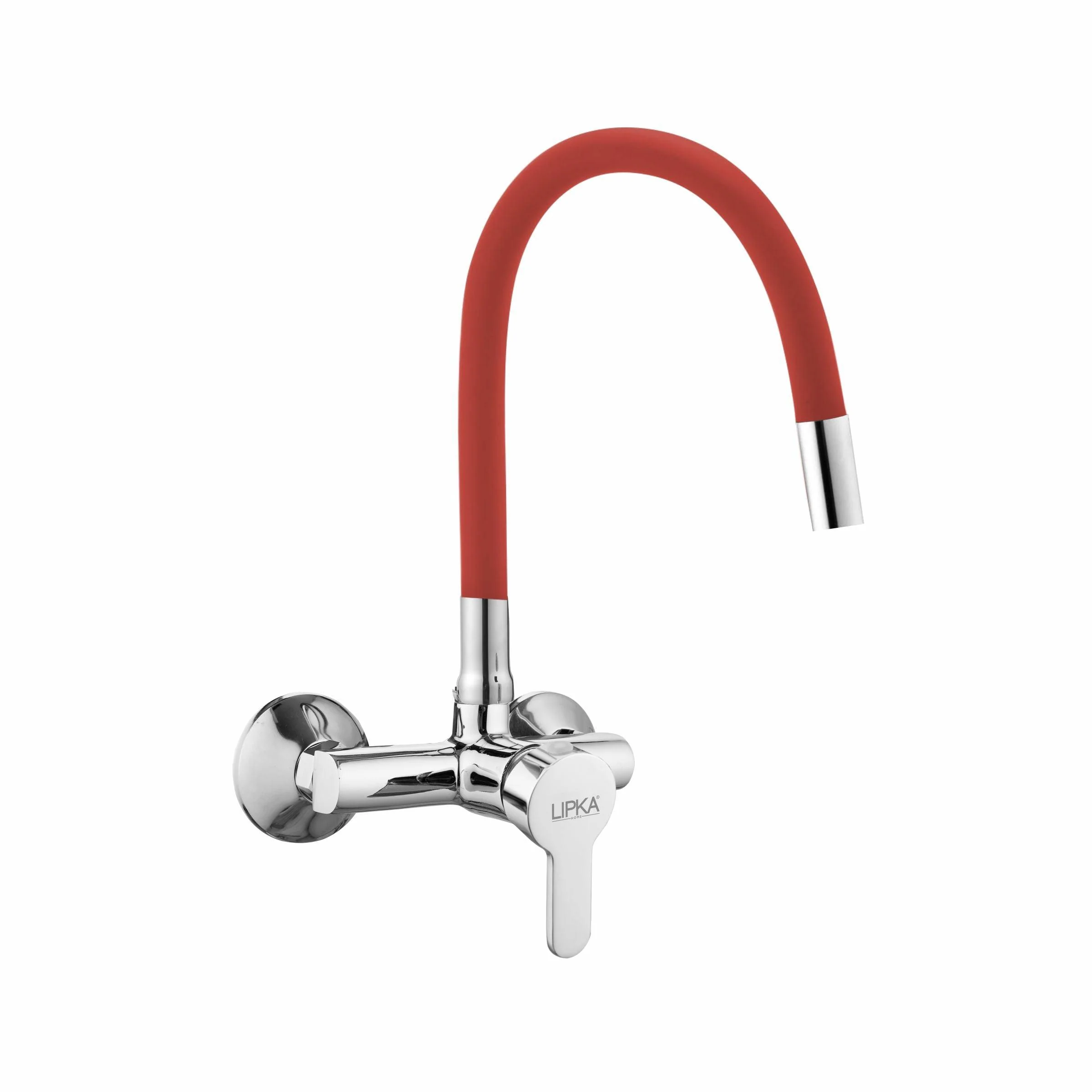 Fusion Single Lever Sink Mixer with Red Flexible Silicone Spout (20 Inches) - LIPKA