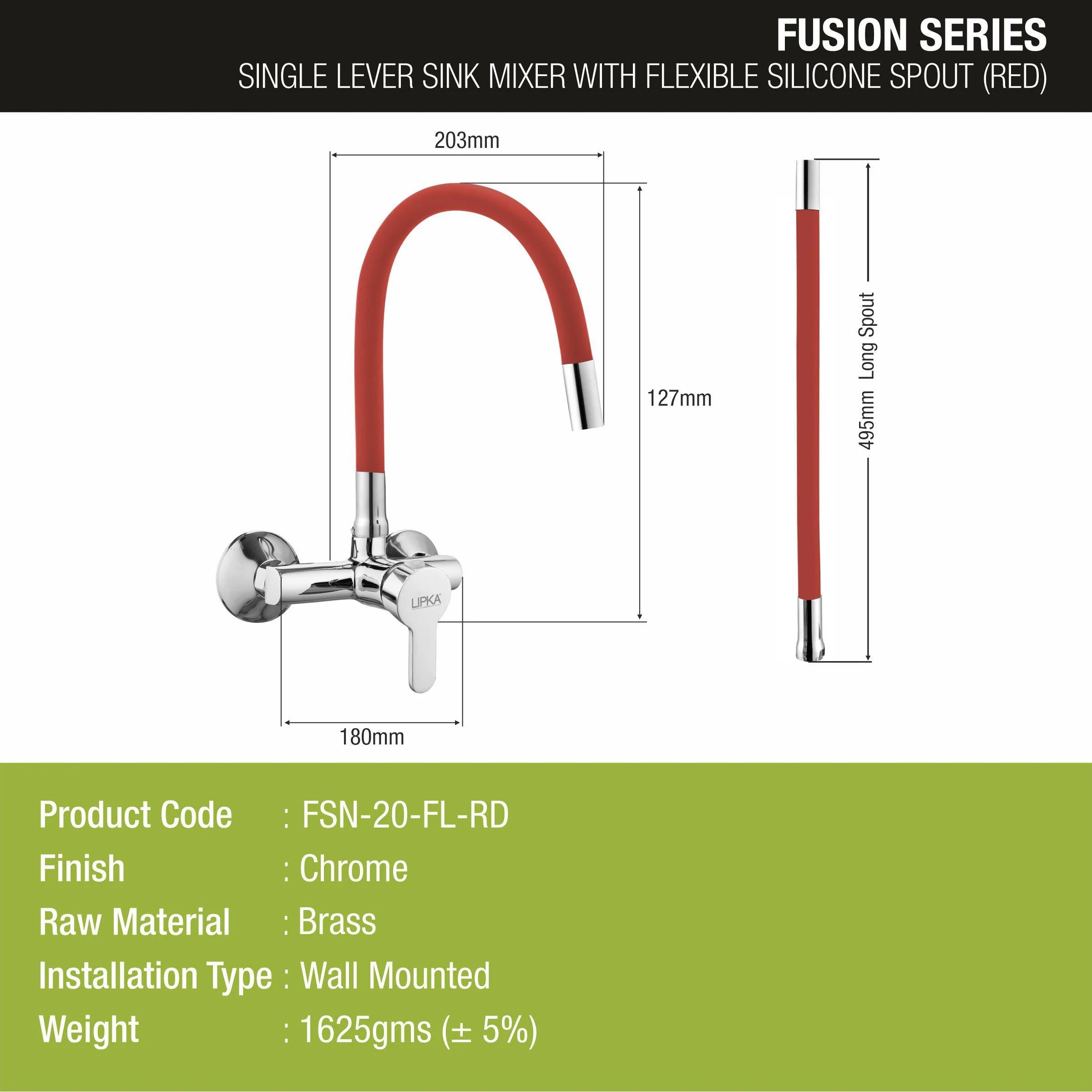 Fusion Single Lever Sink Mixer with Red Flexible Silicone Spout (20 Inches) - LIPKA - Image 2