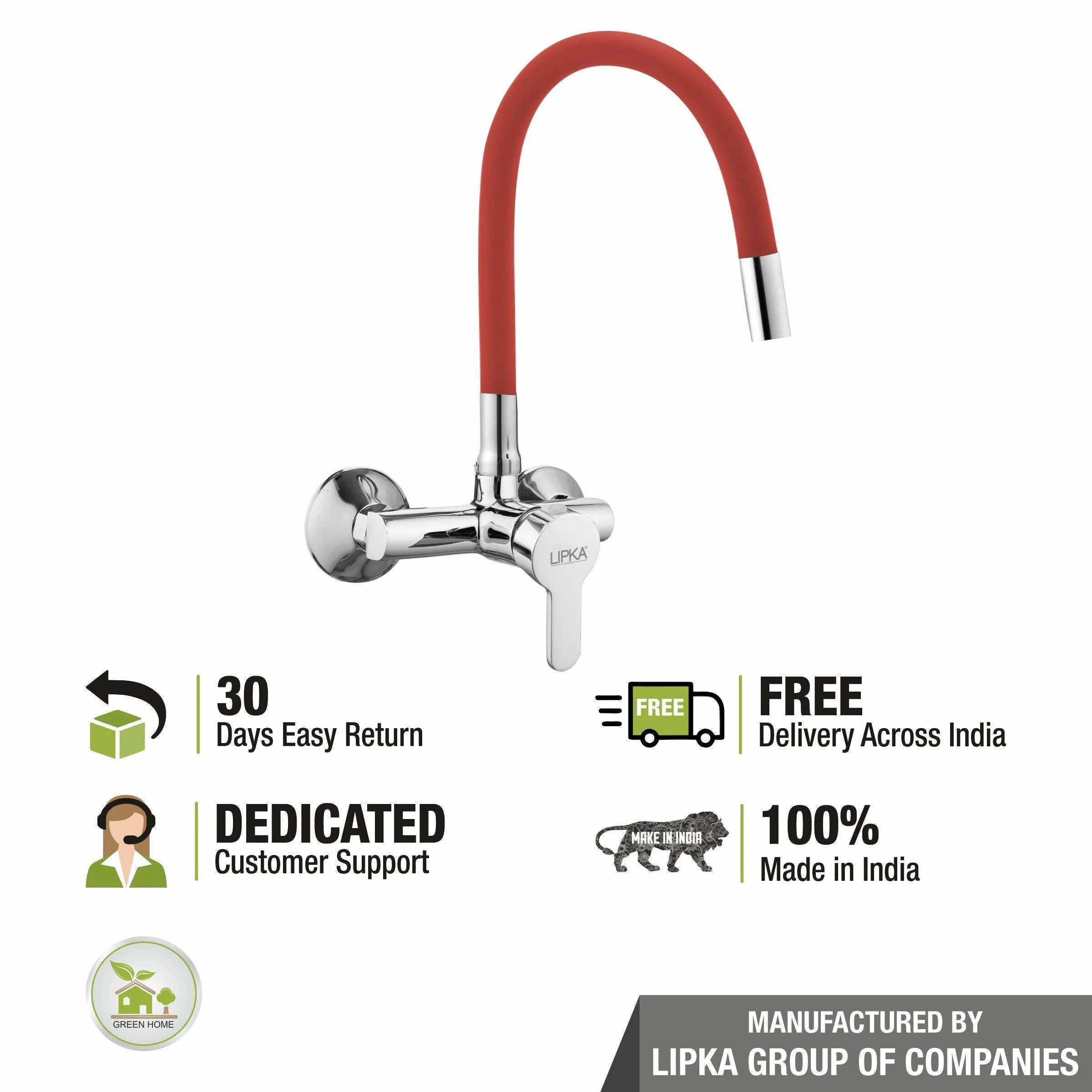 Fusion Single Lever Sink Mixer with Red Flexible Silicone Spout (20 Inches) - LIPKA - Image 5