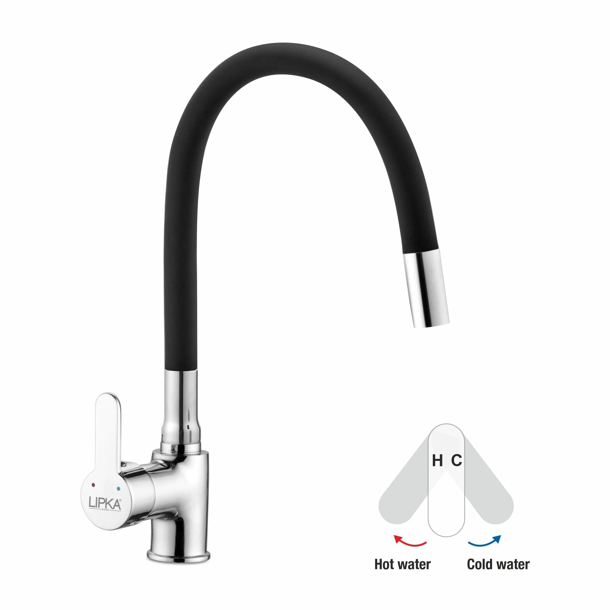 Fusion Single Lever Table Mount Sink Mixer Brass Faucet with Flexible Silicone Spout (Black) - LIPKA