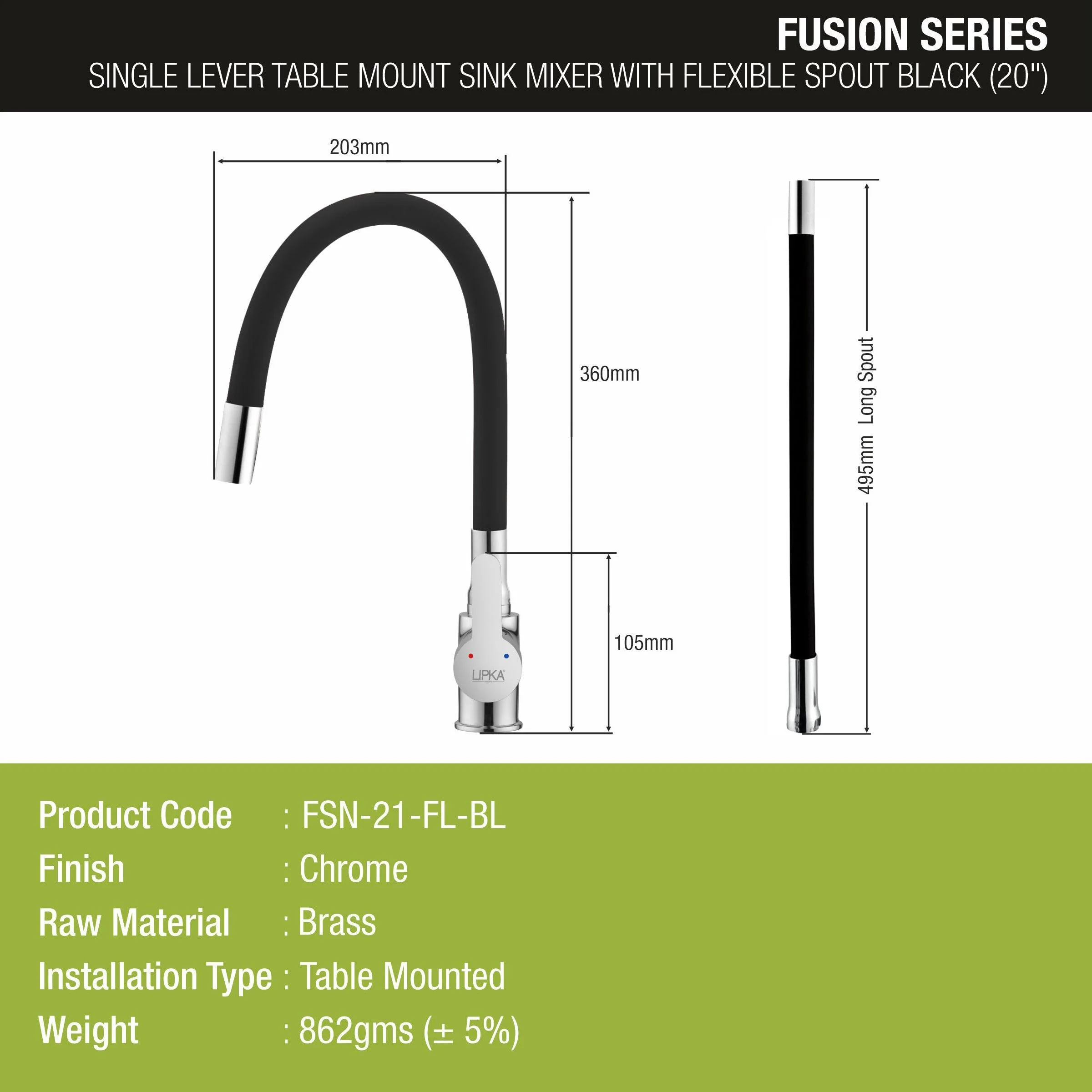 Fusion Single Lever Table Mount Sink Mixer Brass Faucet with Flexible Silicone Spout (Black) - LIPKA - Image 2