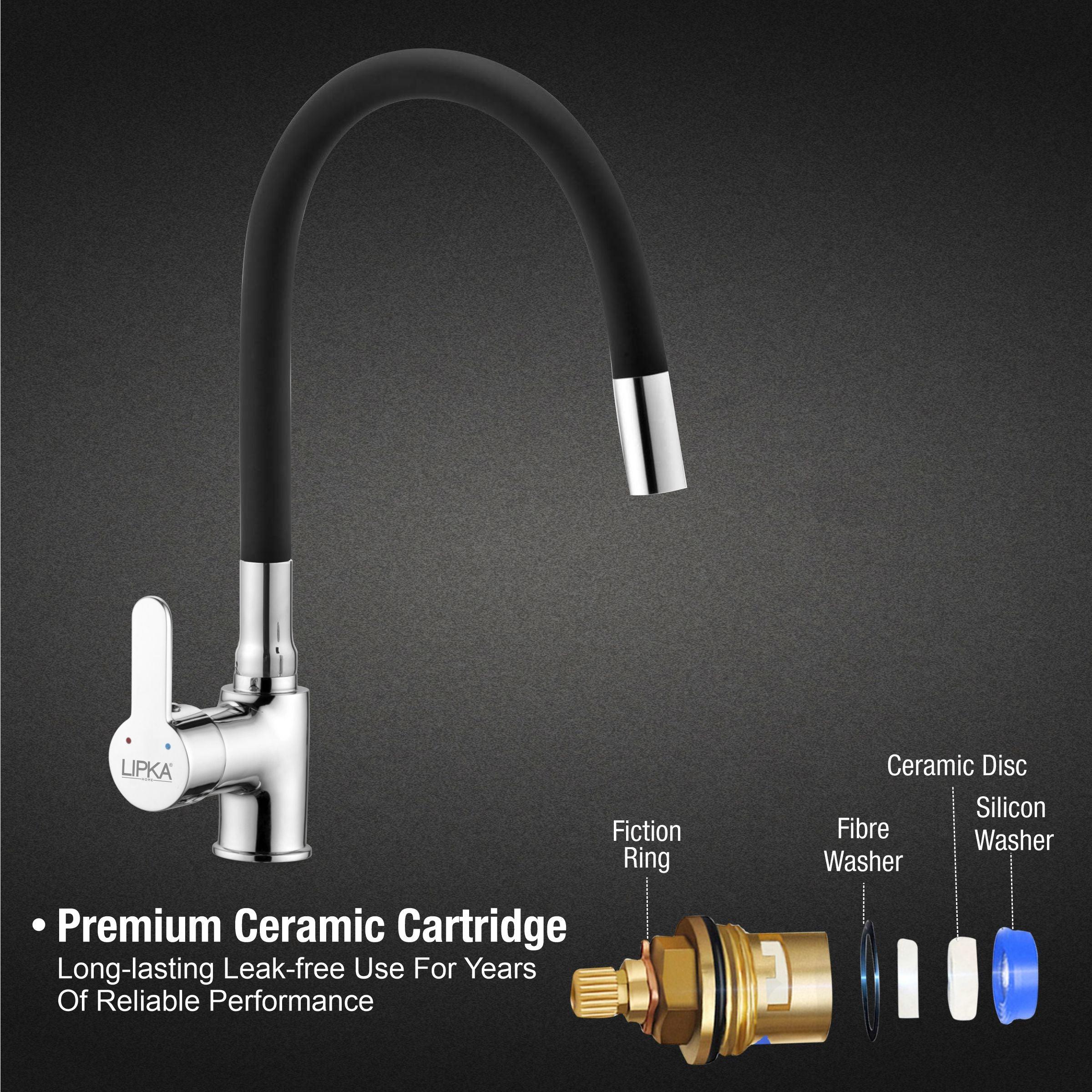 Fusion Single Lever Table Mount Sink Mixer Brass Faucet with Flexible Silicone Spout (Black) - LIPKA - Image 3