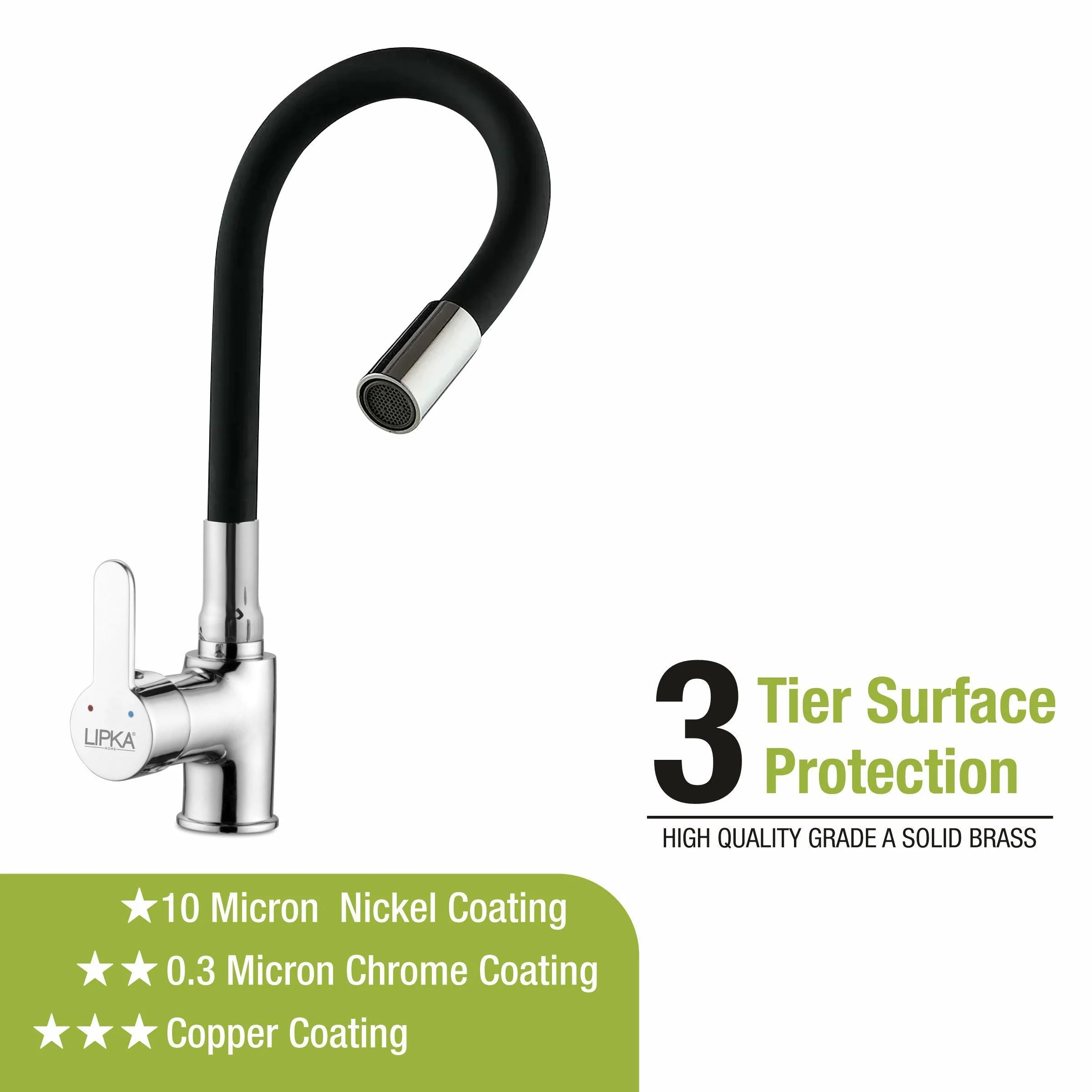 Fusion Single Lever Table Mount Sink Mixer Brass Faucet with Flexible Silicone Spout (Black) - LIPKA - Image 4