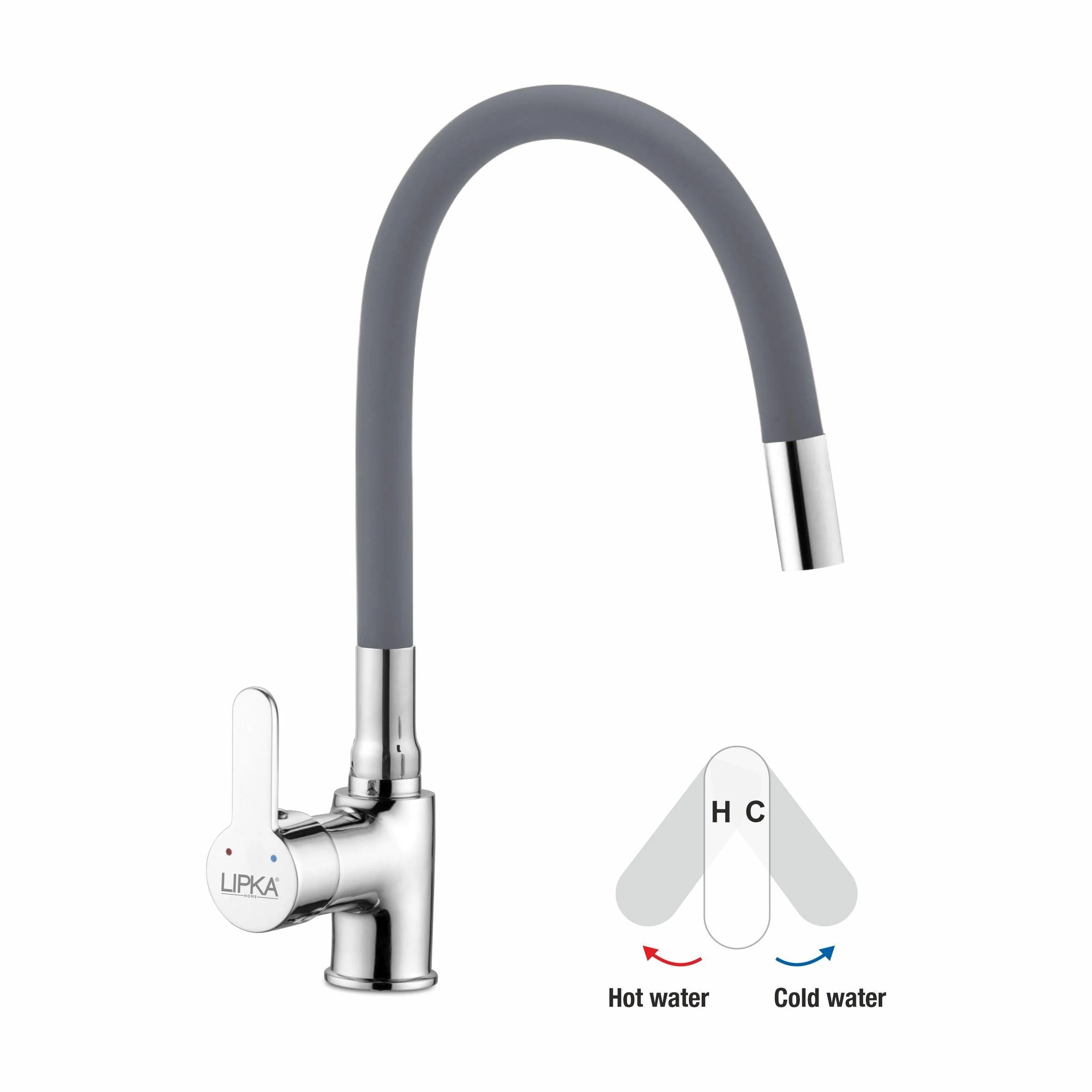 Fusion Single Lever Table Mount Sink Mixer Brass Faucet with Flexible Silicone Spout (Grey) - LIPKA