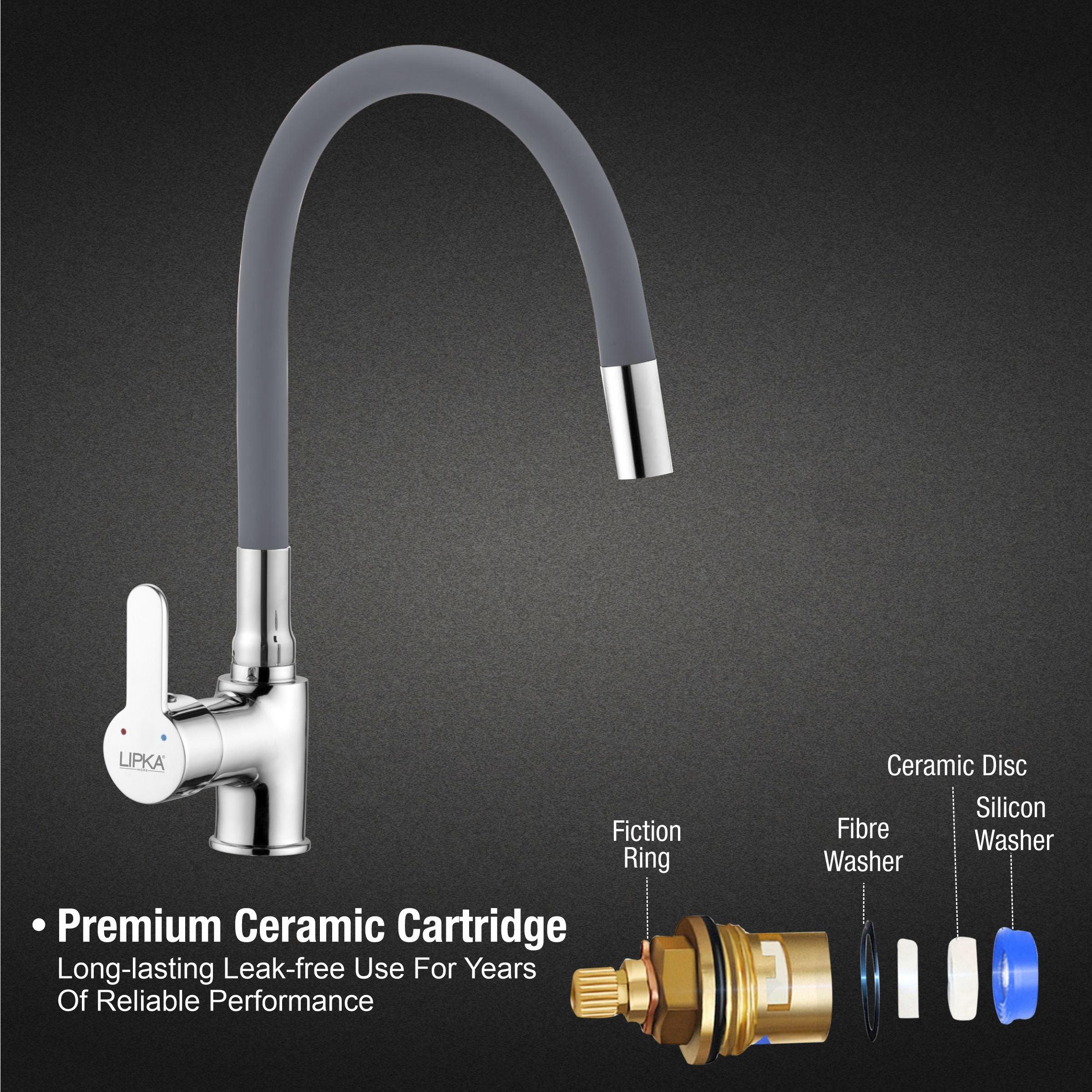 Fusion Single Lever Table Mount Sink Mixer Brass Faucet with Flexible Silicone Spout (Grey) - LIPKA - Image 3