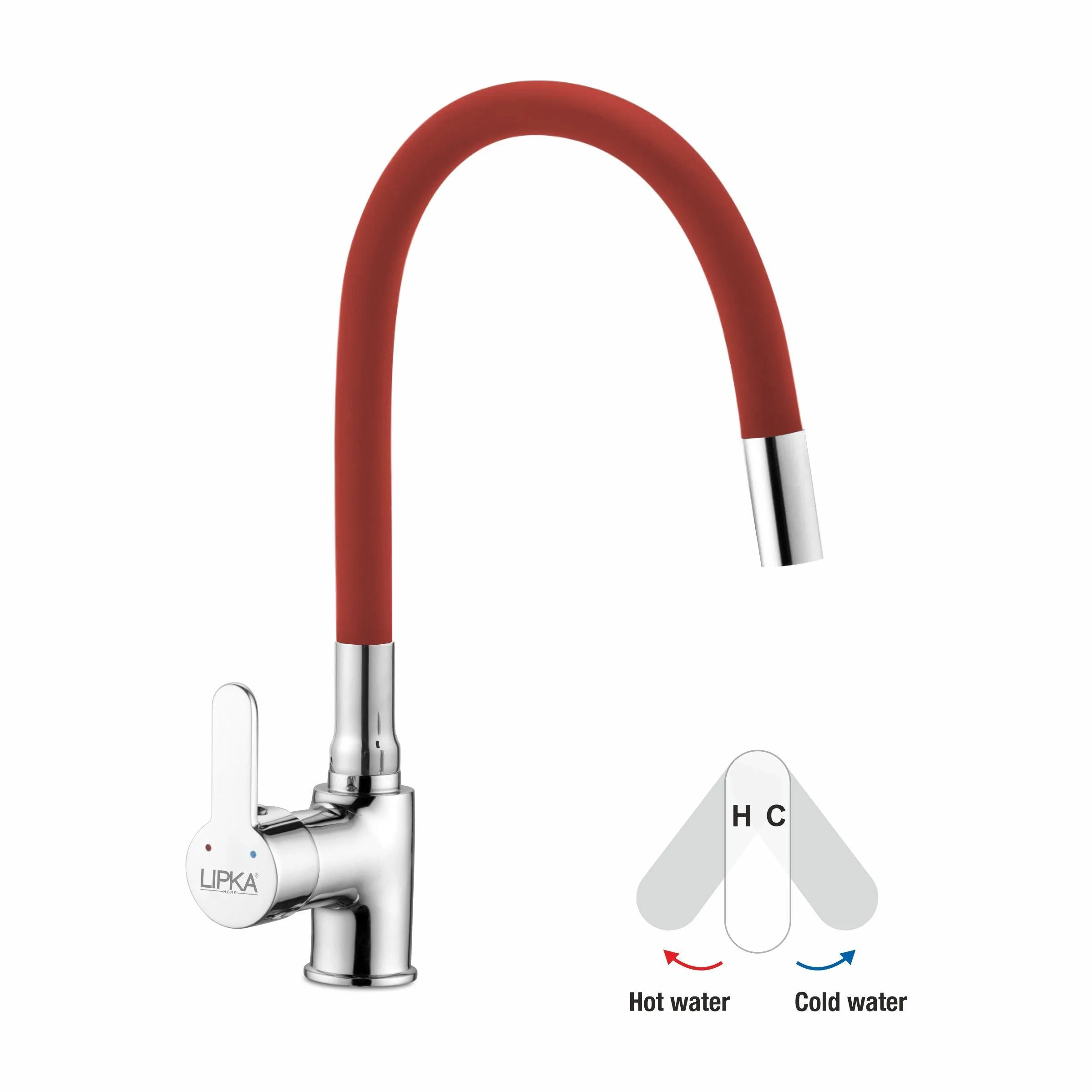 Fusion Single Lever Table Mount Sink Mixer Brass Faucet with Flexible Silicone Spout (Red) - LIPKA