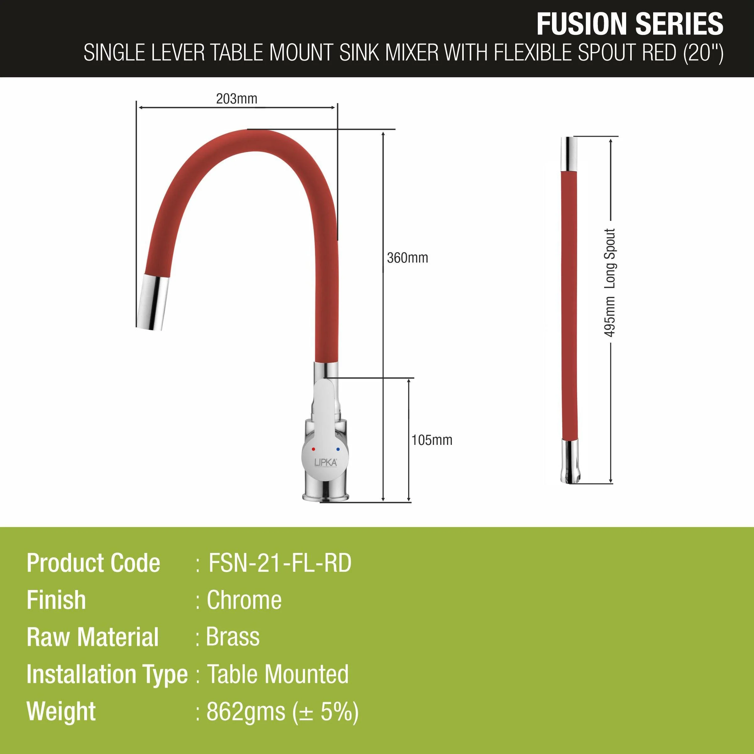 Fusion Single Lever Table Mount Sink Mixer Brass Faucet with Flexible Silicone Spout (Red) - LIPKA - Image 2