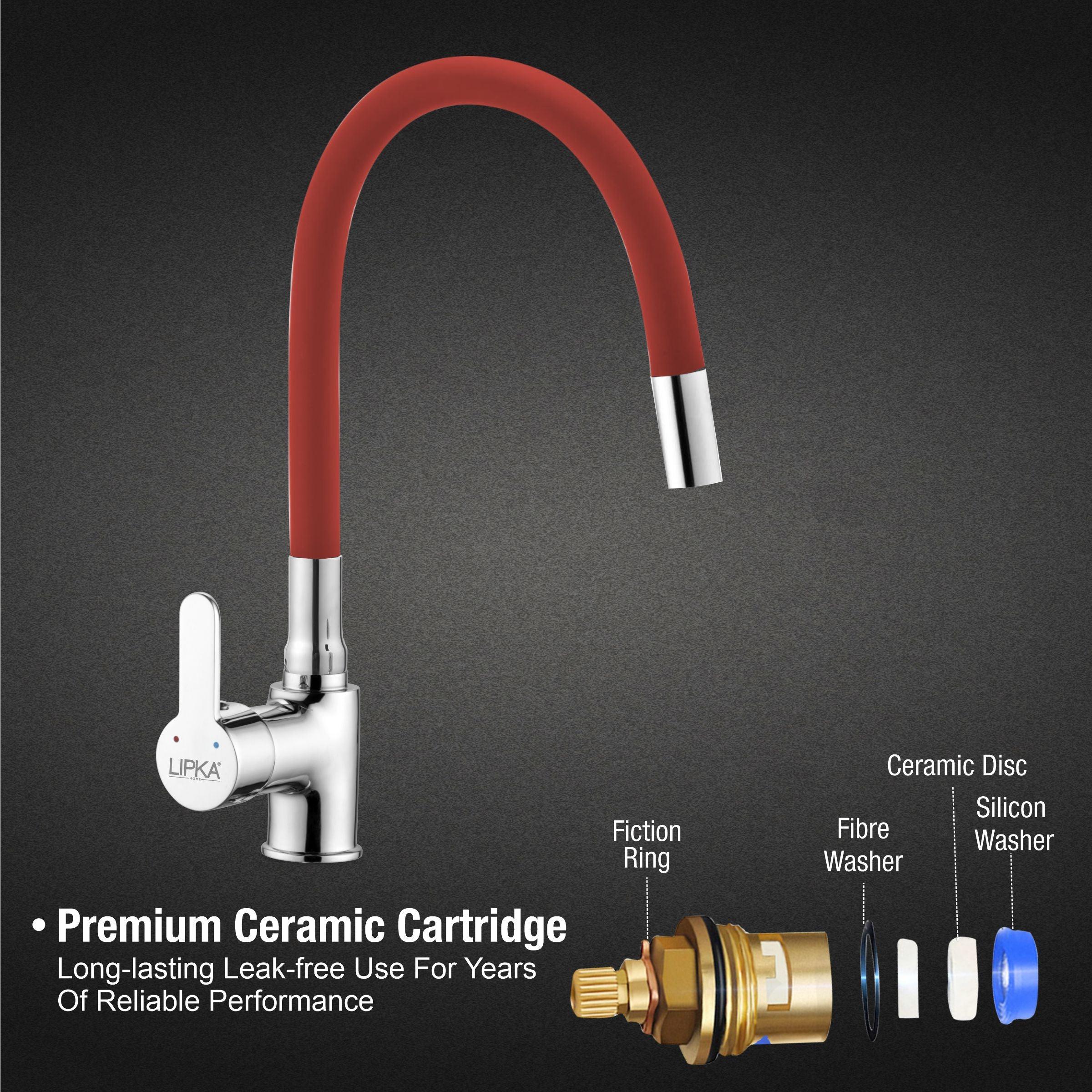 Fusion Single Lever Table Mount Sink Mixer Brass Faucet with Flexible Silicone Spout (Red) - LIPKA - Image 3