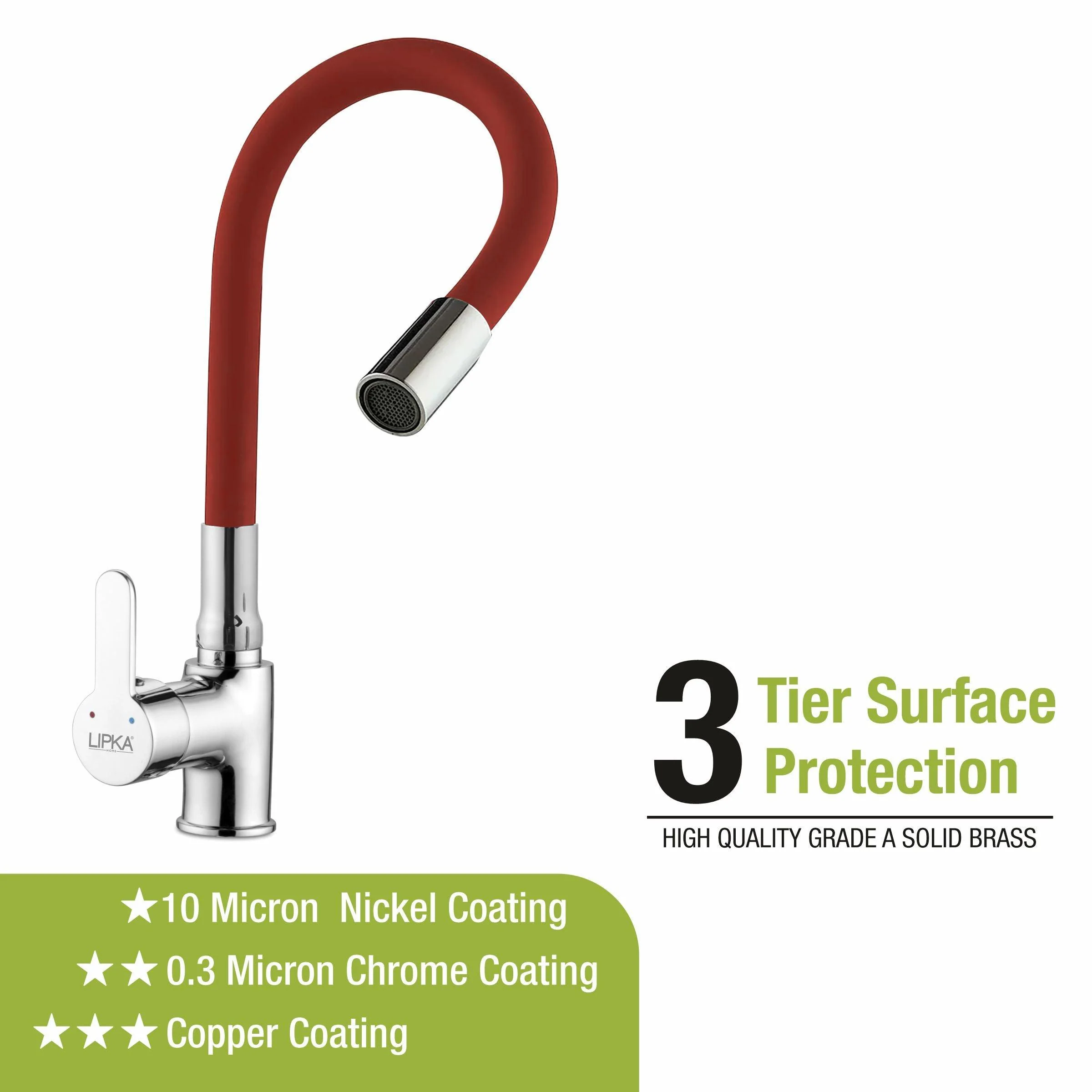 Fusion Single Lever Table Mount Sink Mixer Brass Faucet with Flexible Silicone Spout (Red) - LIPKA - Image 5