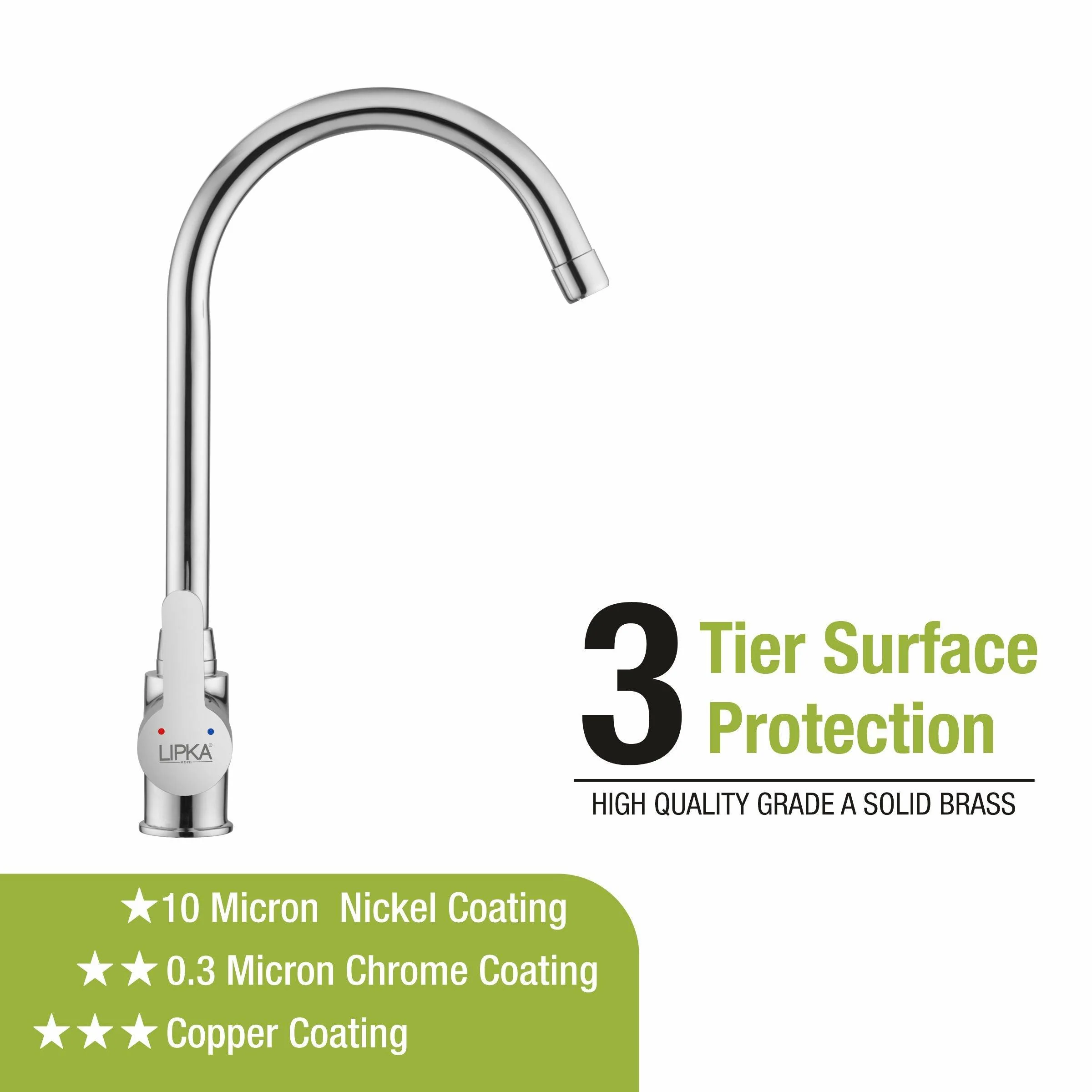 Fusion Single Lever Table Mount Sink Mixer Brass Faucet with Round Swivel Spout (20 Inches) - LIPKA - Image 4