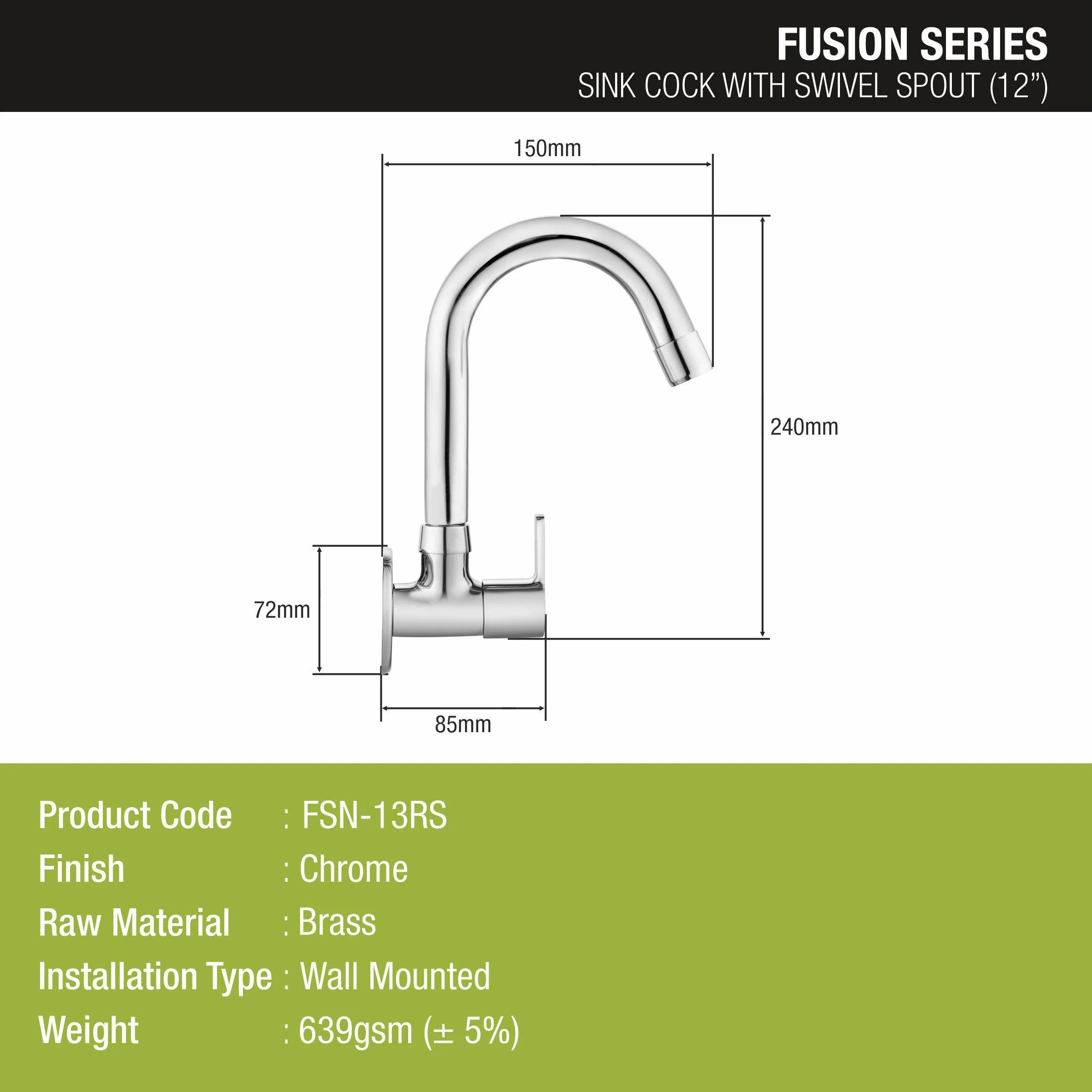 Fusion Sink Tap Brass Faucet with Round Swivel Spout (12 Inches) - LIPKA - Image 2
