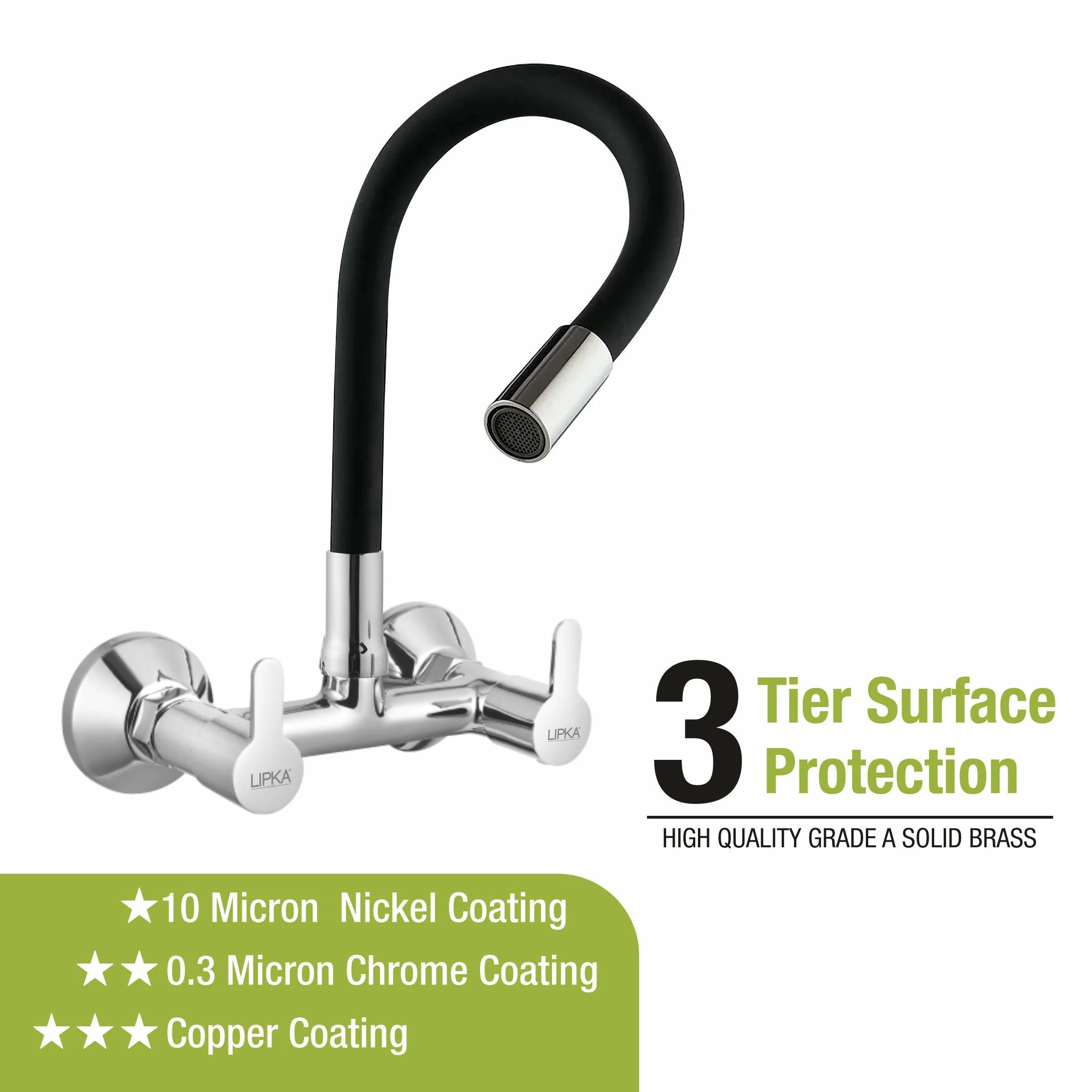 Fusion Sink Mixer Brass Faucet with Flexible Silicone Spout (Black) - LIPKA - Image 4