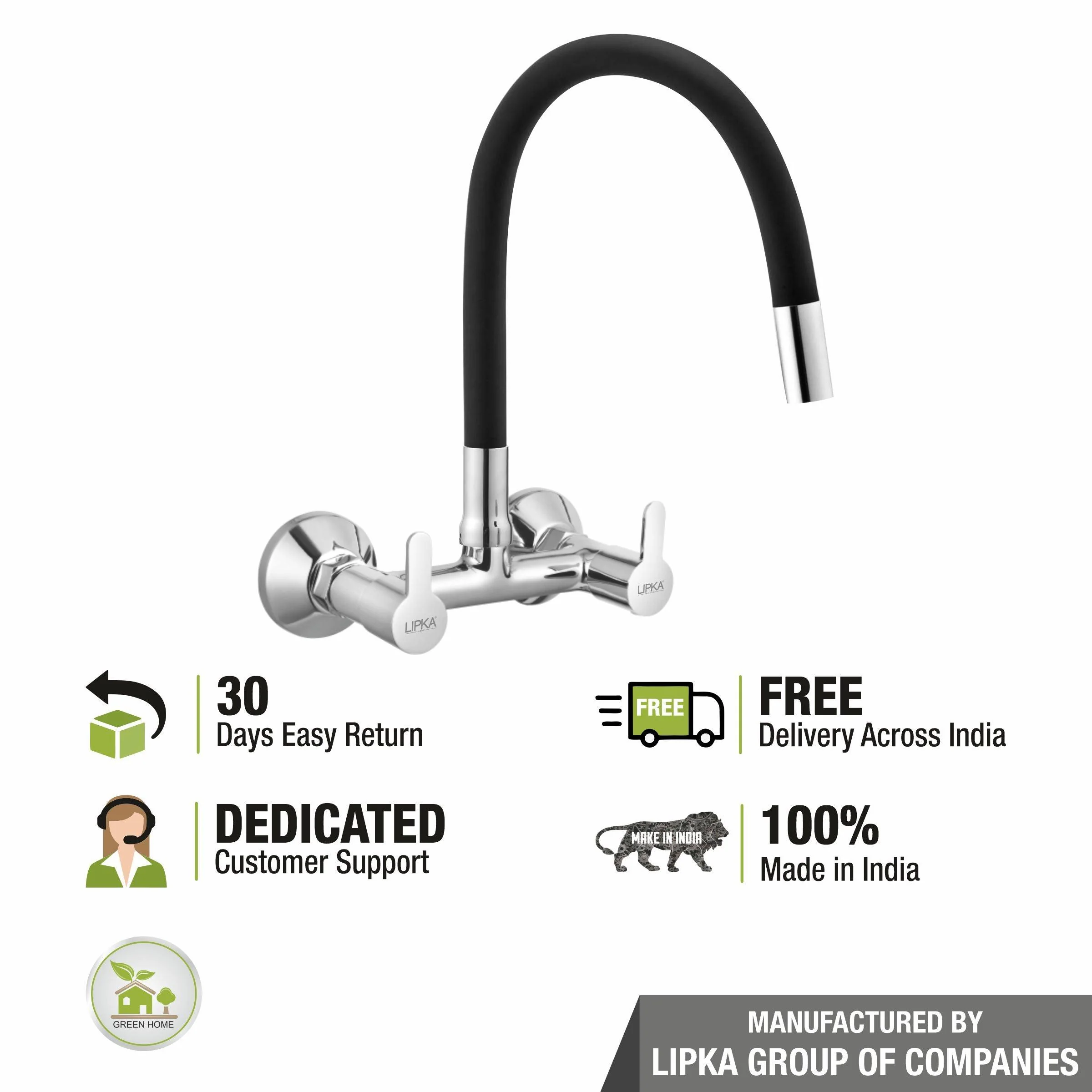 Fusion Sink Mixer Brass Faucet with Flexible Silicone Spout (Black) - LIPKA - Image 5
