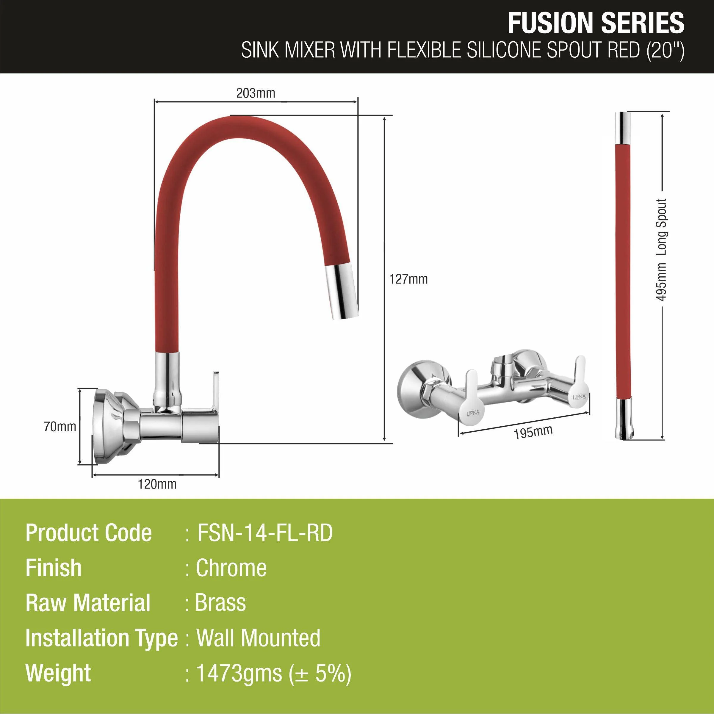 Fusion Sink Mixer Brass Faucet with Flexible Silicone Spout (Red) - LIPKA - Image 2