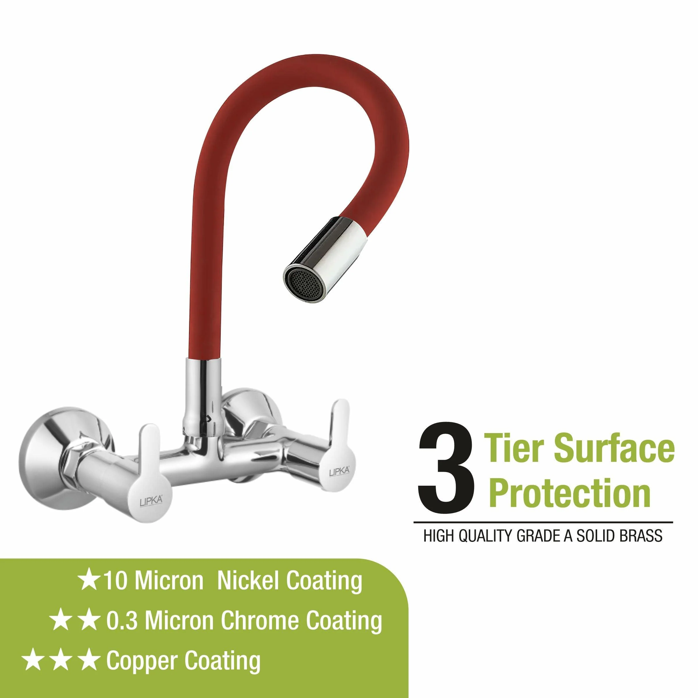 Fusion Sink Mixer Brass Faucet with Flexible Silicone Spout (Red) - LIPKA - Image 4