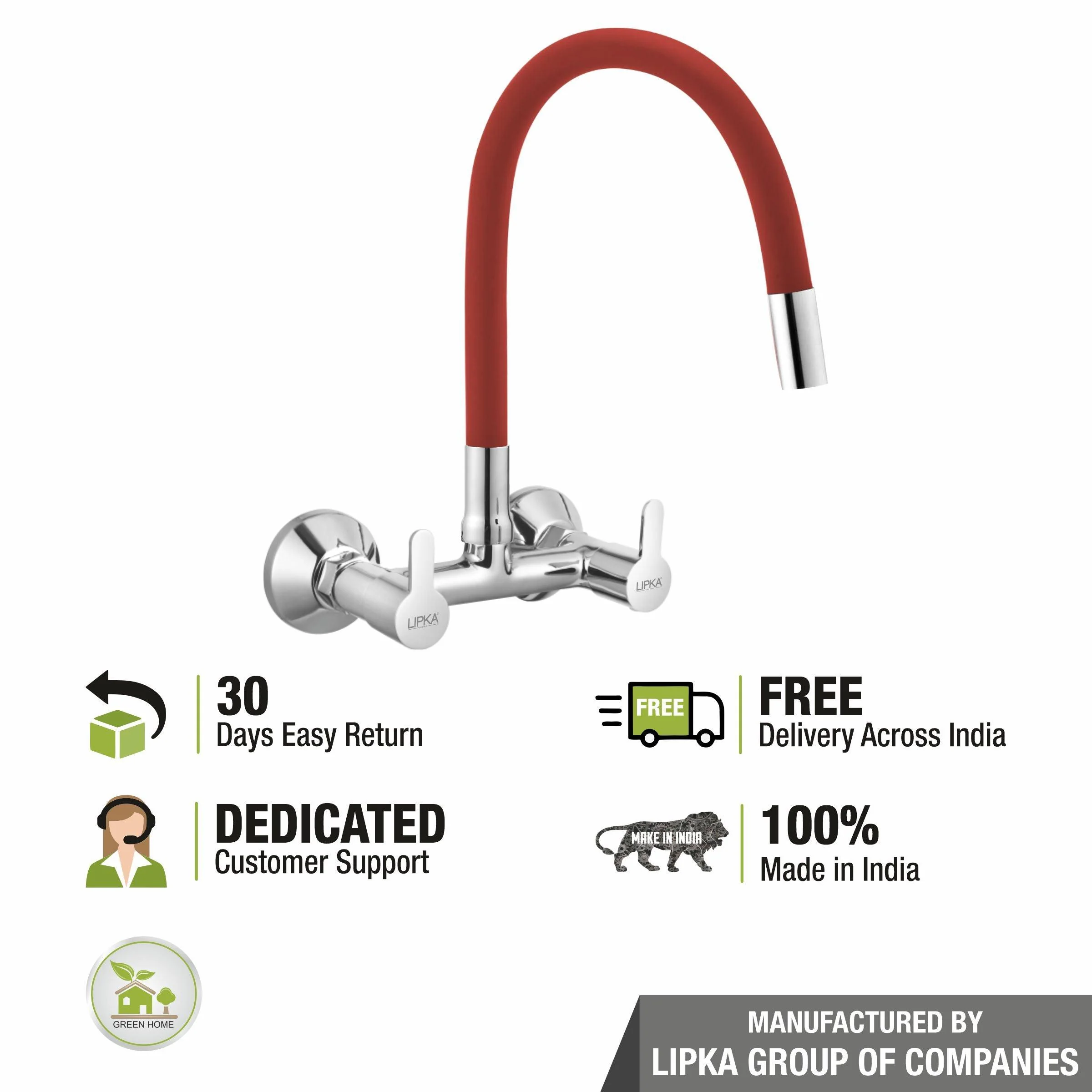 Fusion Sink Mixer Brass Faucet with Flexible Silicone Spout (Red) - LIPKA - Image 5