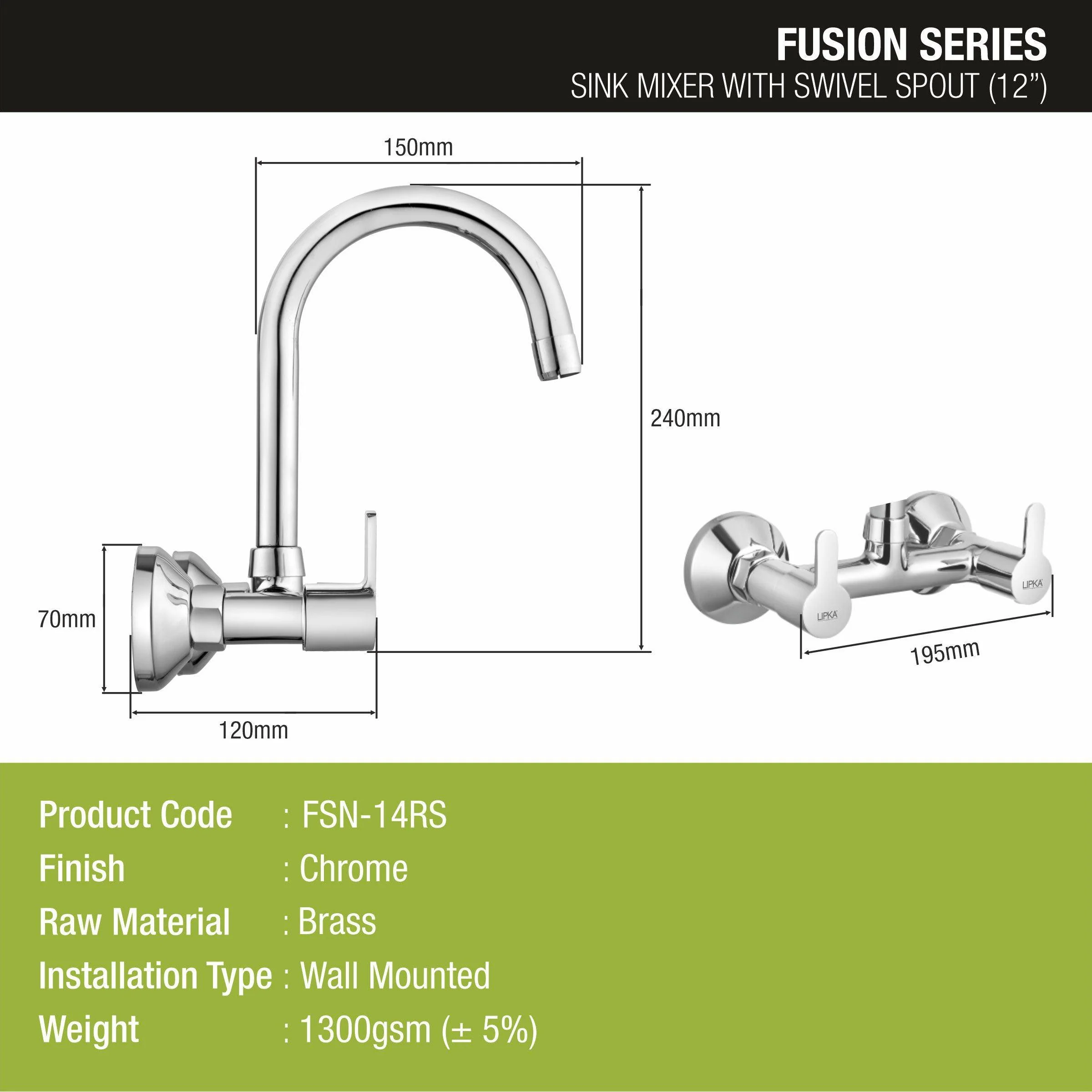 Fusion Sink Mixer Brass Faucet with Round Swivel Spout (12 Inches) - LIPKA - Image 2