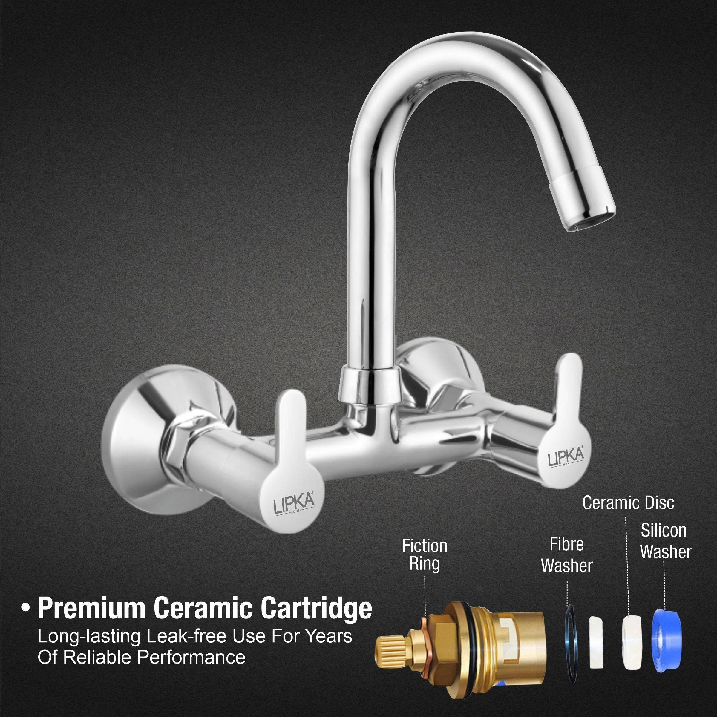 Fusion Sink Mixer Brass Faucet with Round Swivel Spout (12 Inches) - LIPKA - Image 3