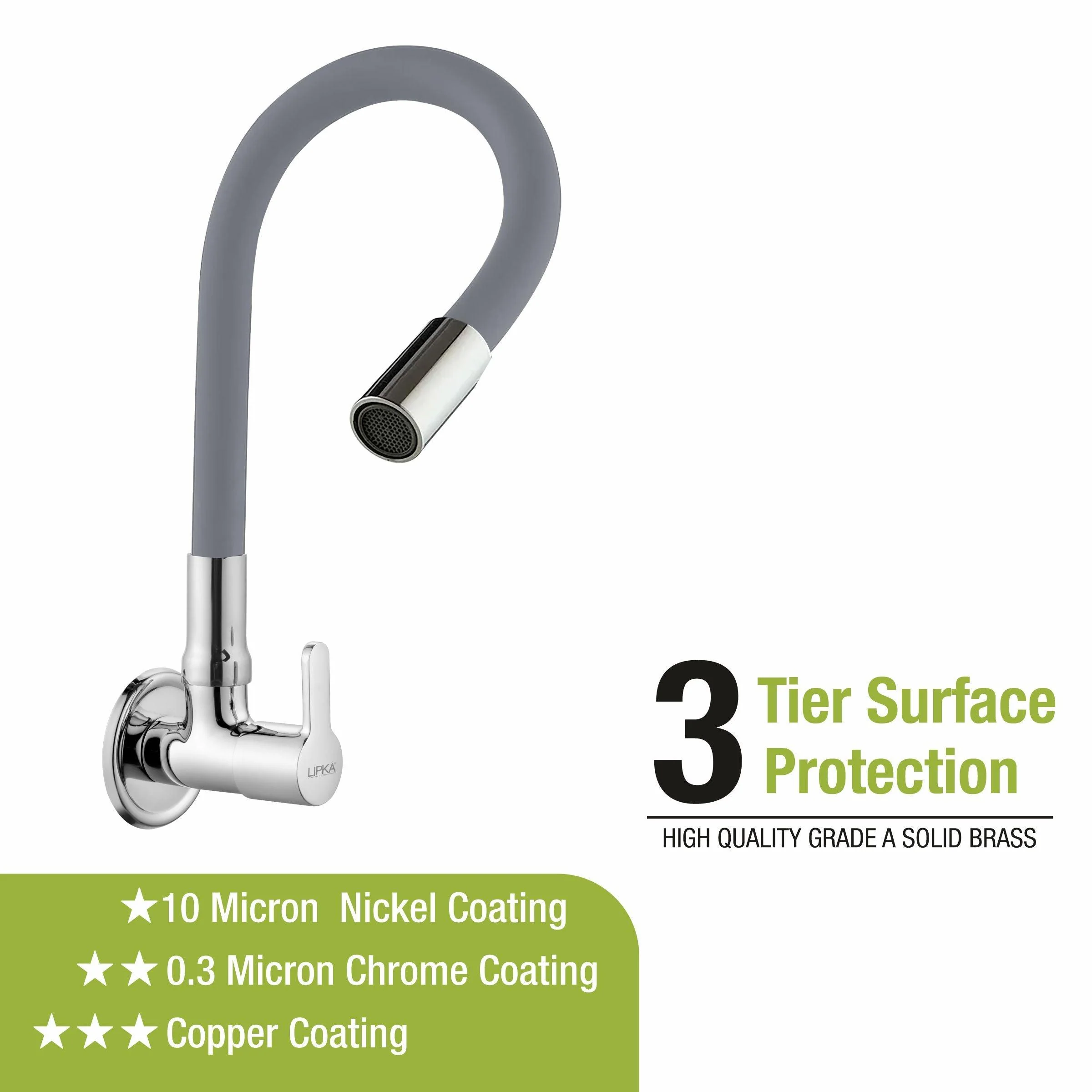 Fusion Sink Tap Brass Faucet with Flexible Silicone Spout (Grey) - LIPKA - Image 4