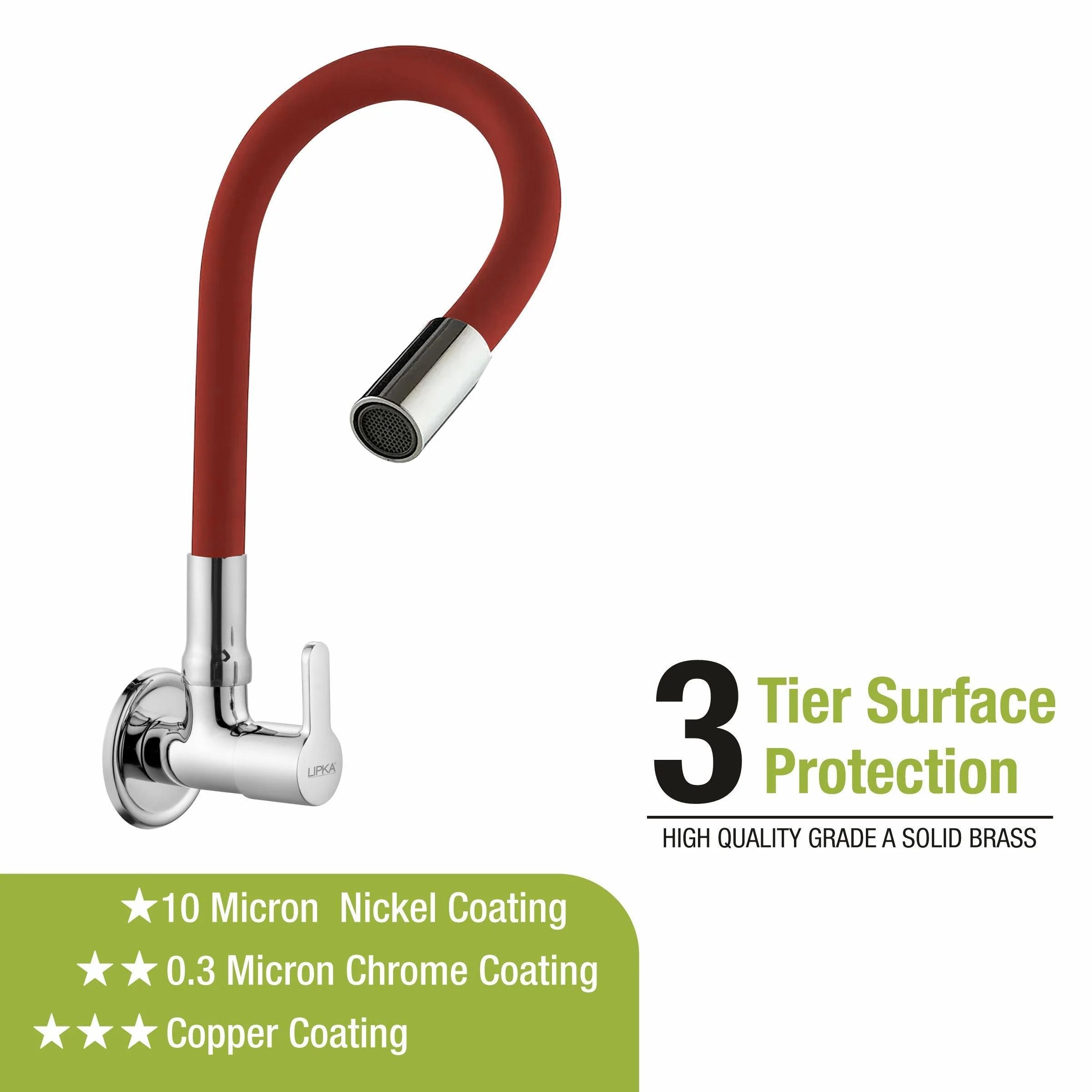 Fusion Sink Tap Brass Faucet with Flexible Silicone Spout (Red) - LIPKA - Image 4
