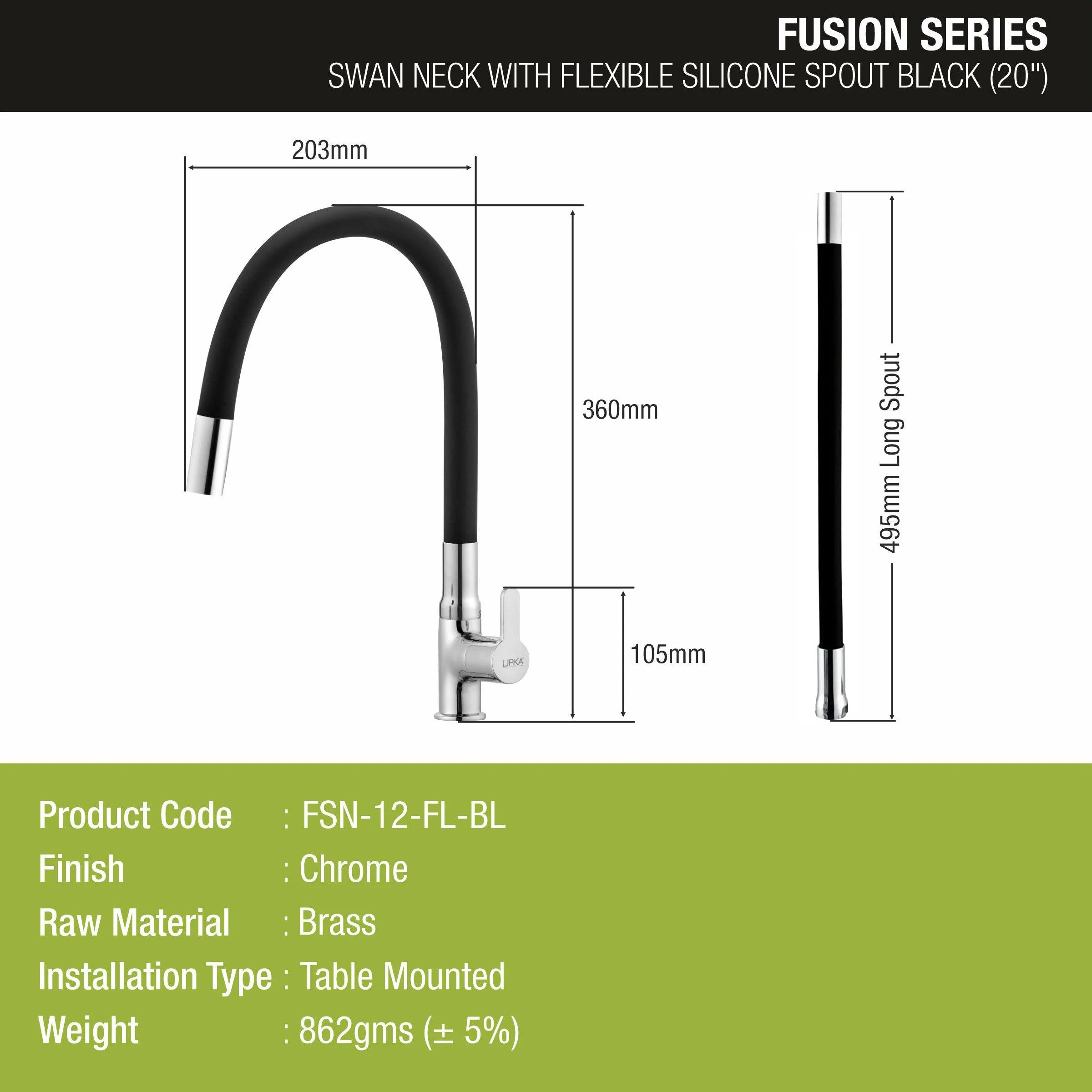 Fusion Swan Neck Brass Faucet with Flexible Silicone Spout (Black) - LIPKA - Image 3
