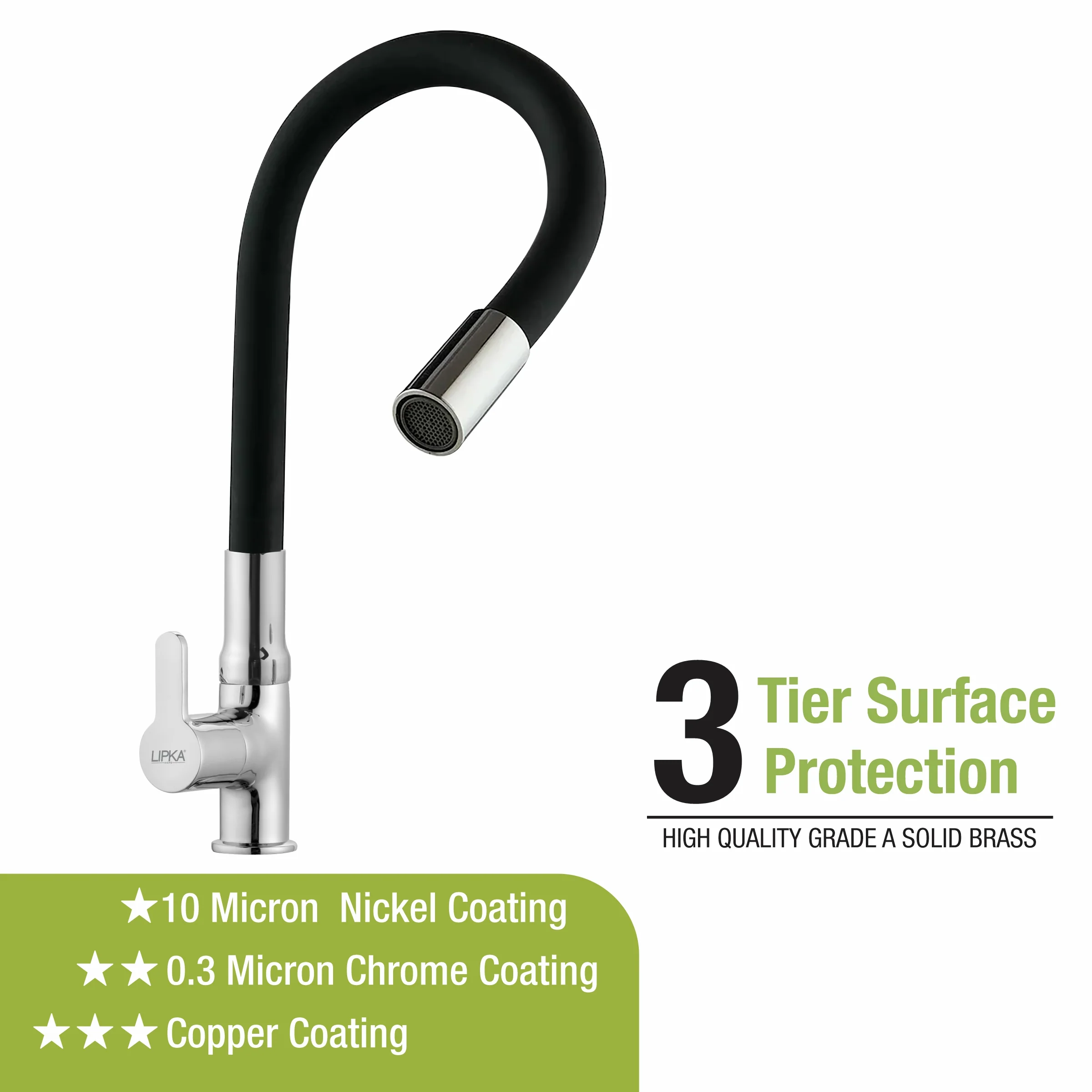 Fusion Swan Neck Brass Faucet with Flexible Silicone Spout (Black) - LIPKA - Image 5