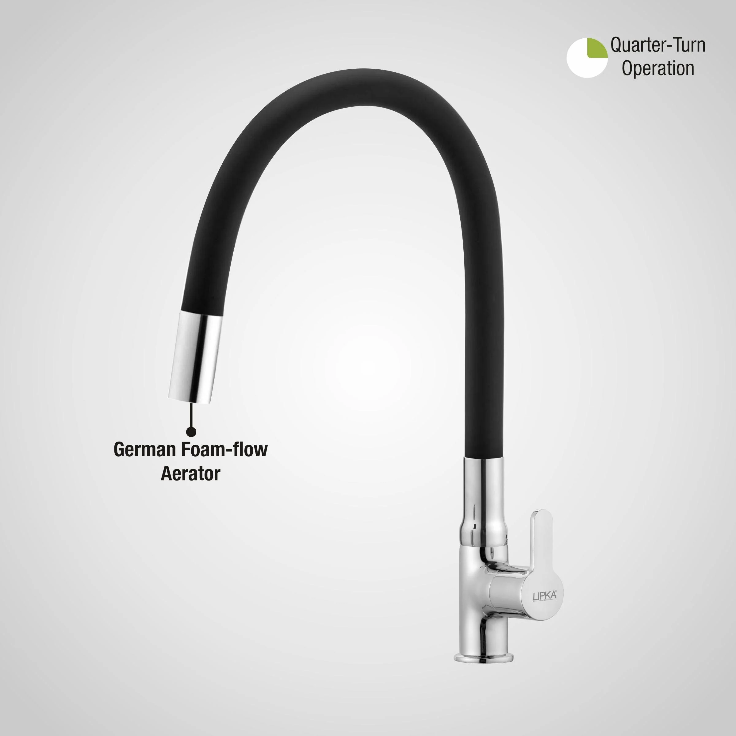Fusion Swan Neck Brass Faucet with Flexible Silicone Spout (Black) - LIPKA - Image 6