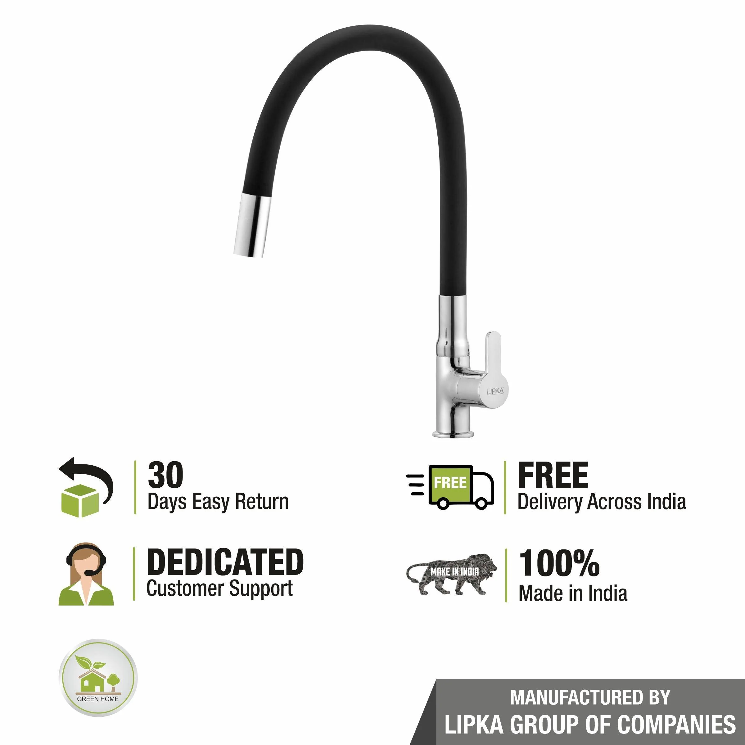 Fusion Swan Neck Brass Faucet with Flexible Silicone Spout (Black) - LIPKA - Image 7