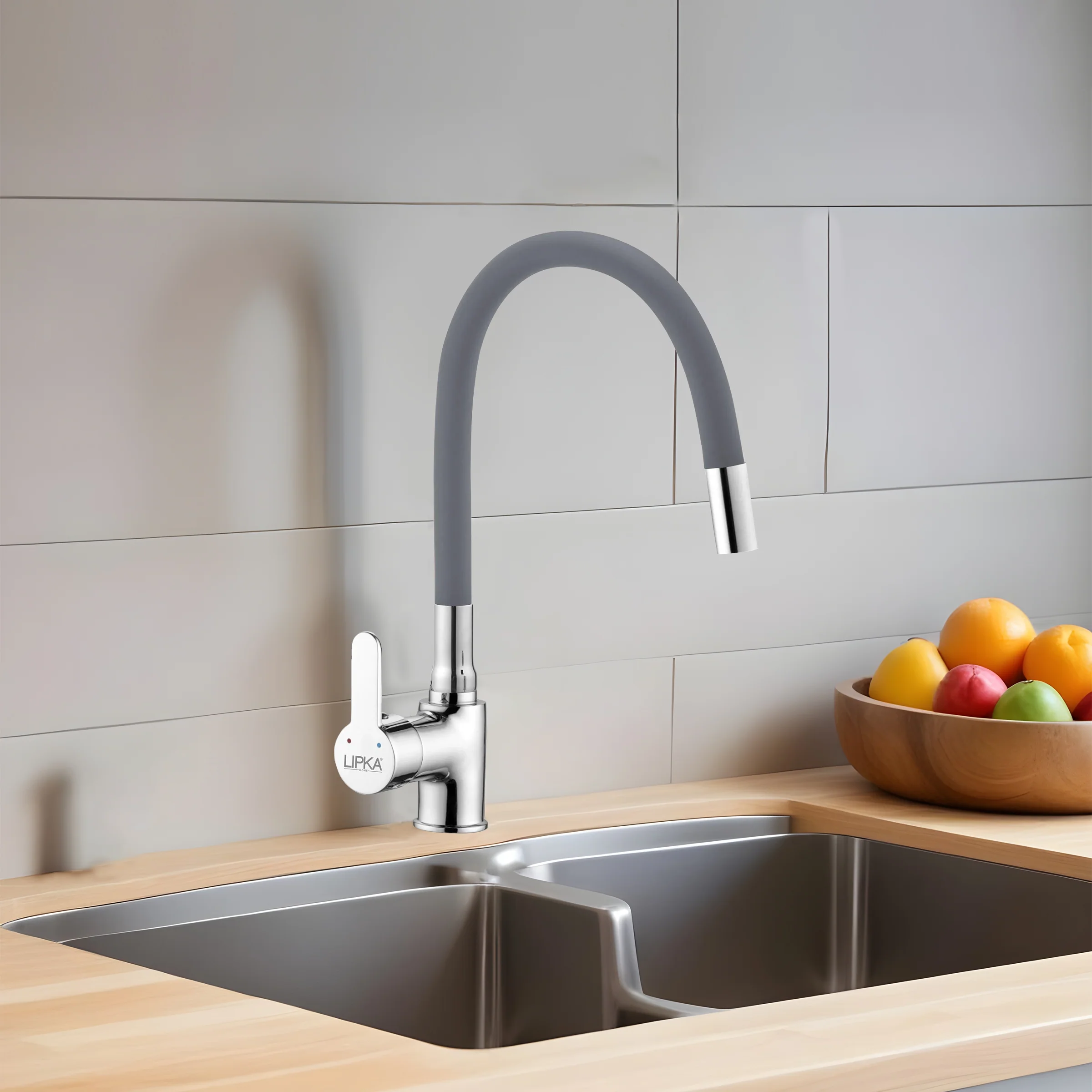 Fusion Swan Neck Brass Faucet with Flexible Silicone Spout (Grey) - LIPKA