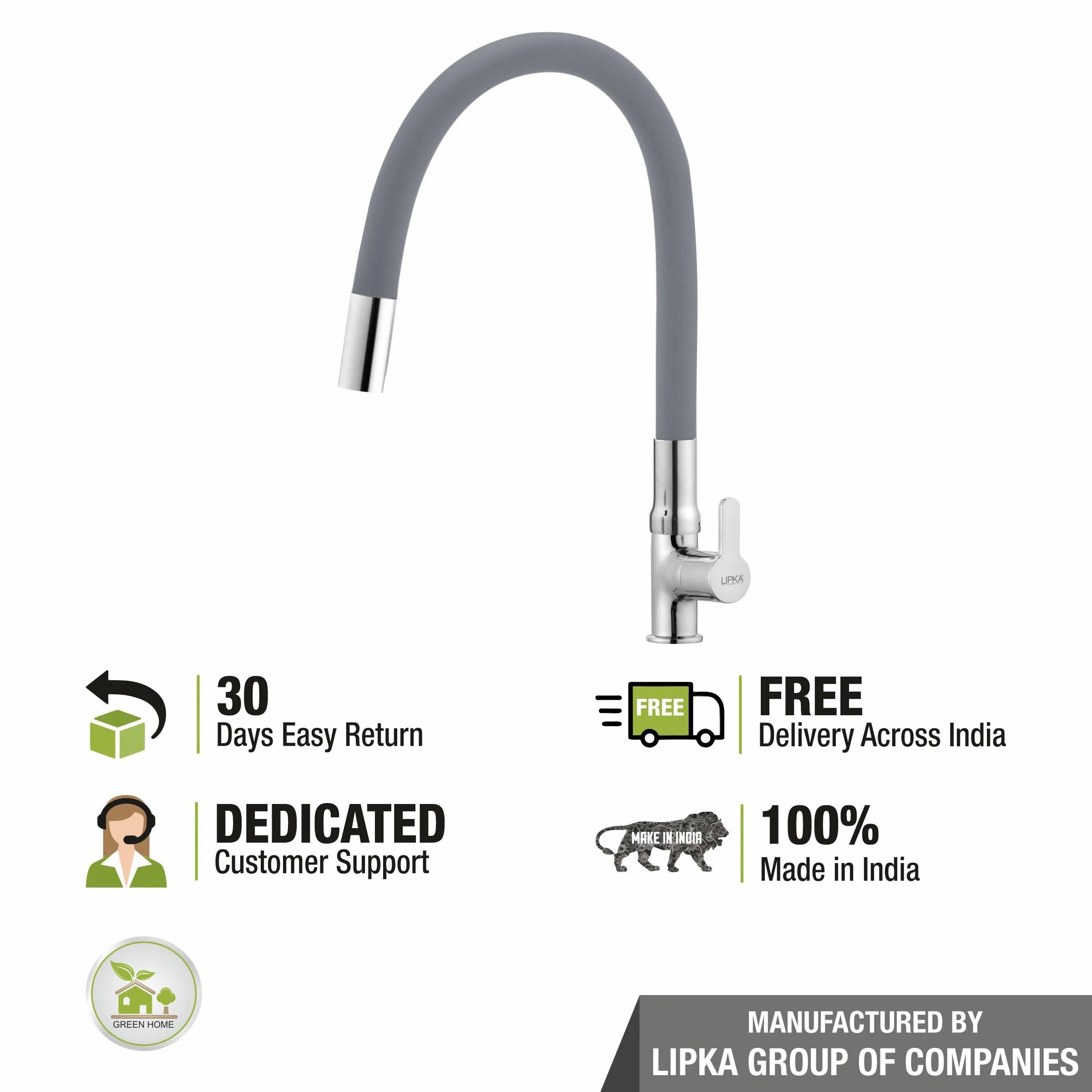 Fusion Swan Neck Brass Faucet with Flexible Silicone Spout (Grey) - LIPKA - Image 6