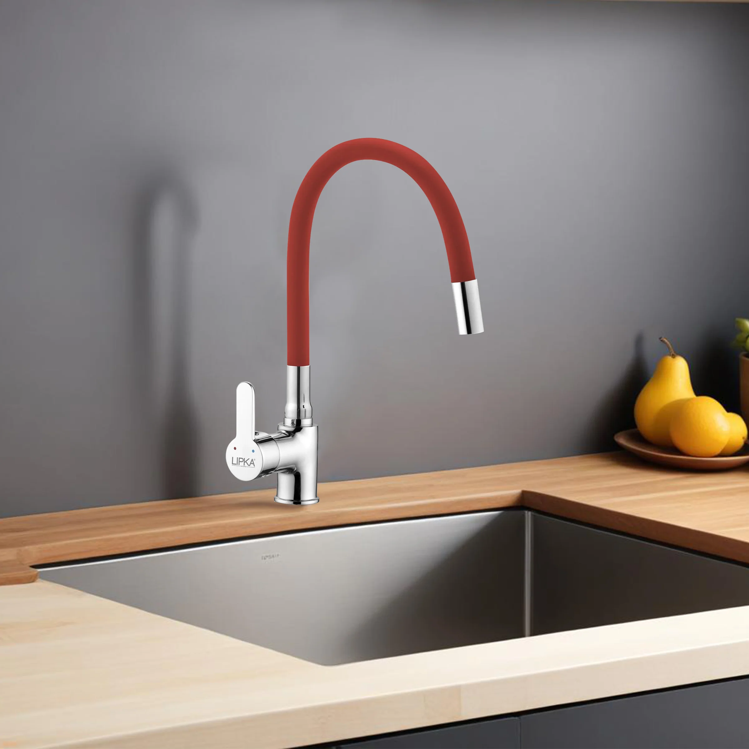 Fusion Swan Neck Brass Faucet with Flexible Silicone Spout (Red) - LIPKA