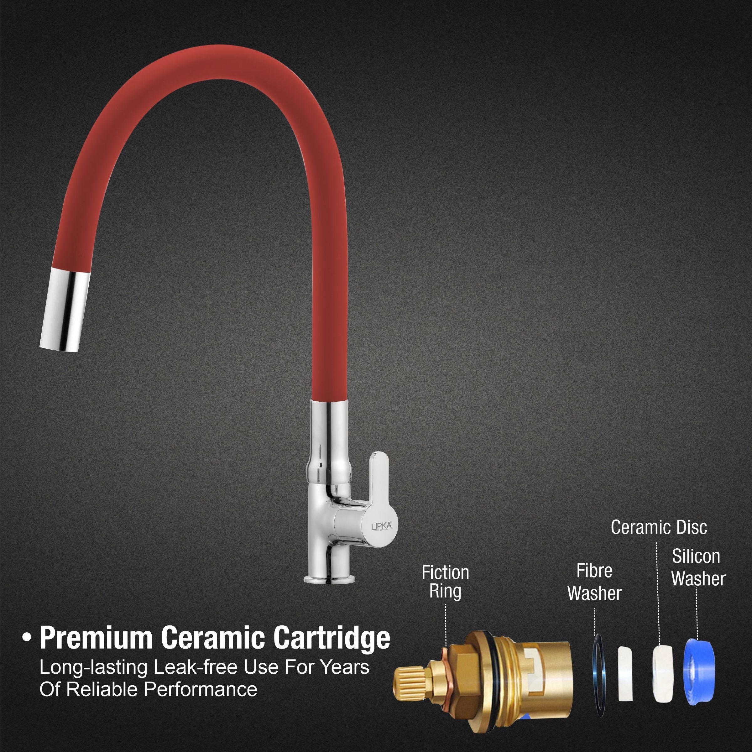 Fusion Swan Neck Brass Faucet with Flexible Silicone Spout (Red) - LIPKA - Image 4
