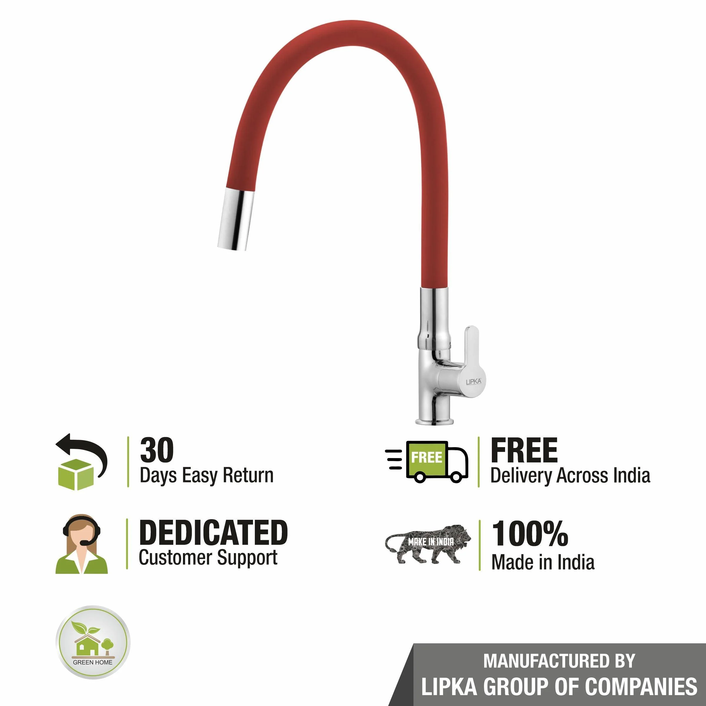 Fusion Swan Neck Brass Faucet with Flexible Silicone Spout (Red) - LIPKA - Image 6