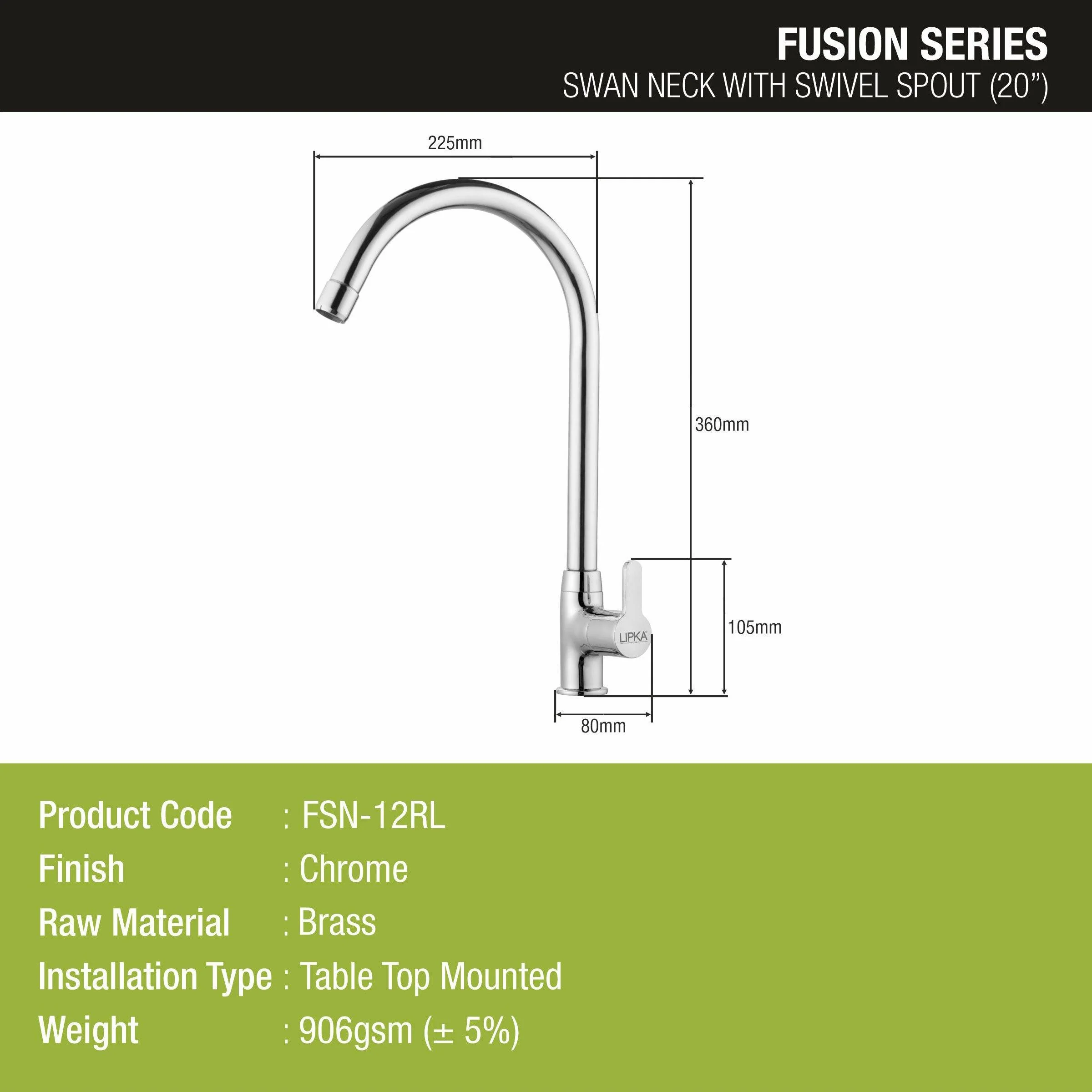 Fusion Swan Neck Brass Faucet with Round Swivel Spout (20 Inches) - LIPKA - Image 2