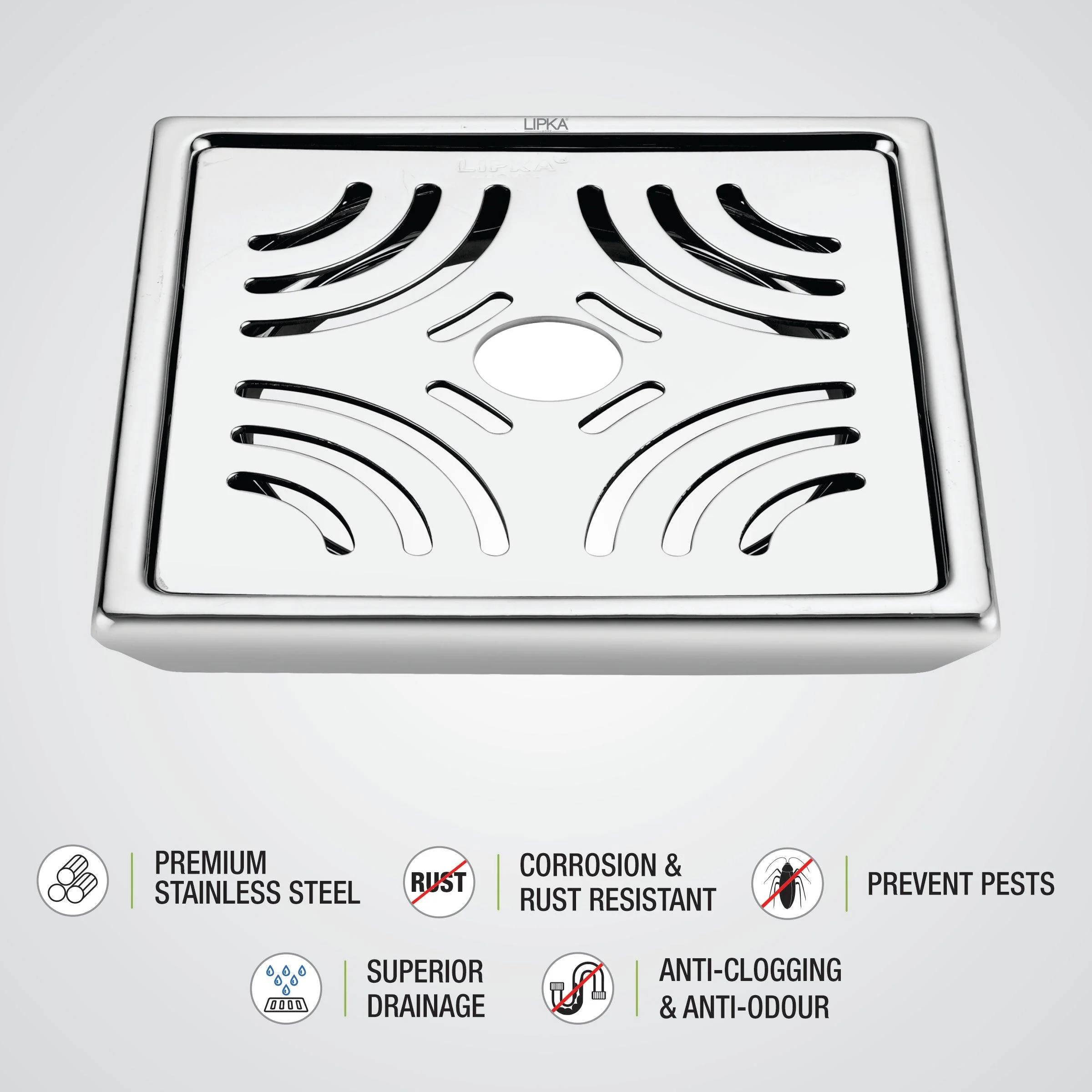 Gamma Deluxe Square Floor Drain (6 x 6 Inches) with Hole - LIPKA - Image 3