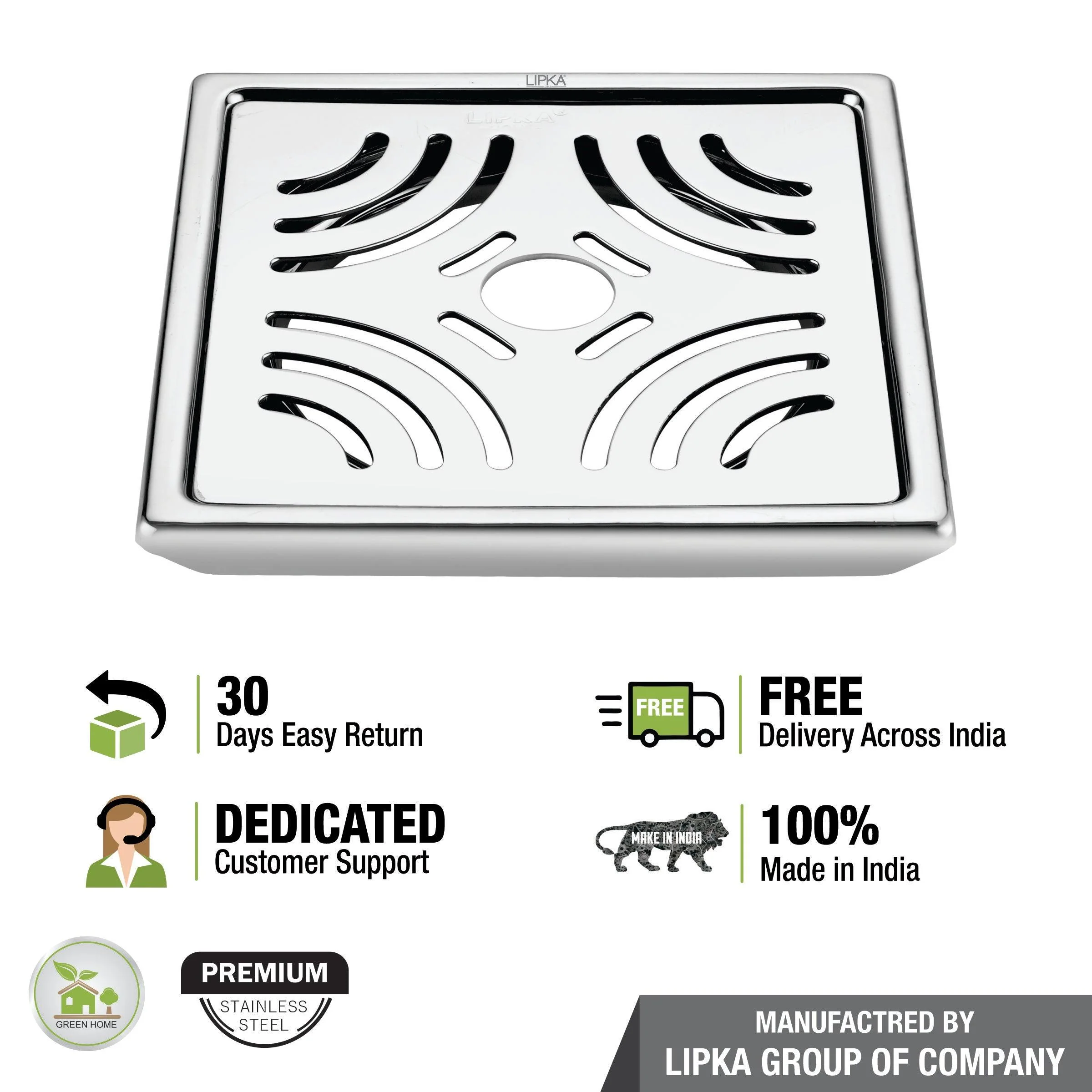 Gamma Deluxe Square Floor Drain (6 x 6 Inches) with Hole - LIPKA - Image 4