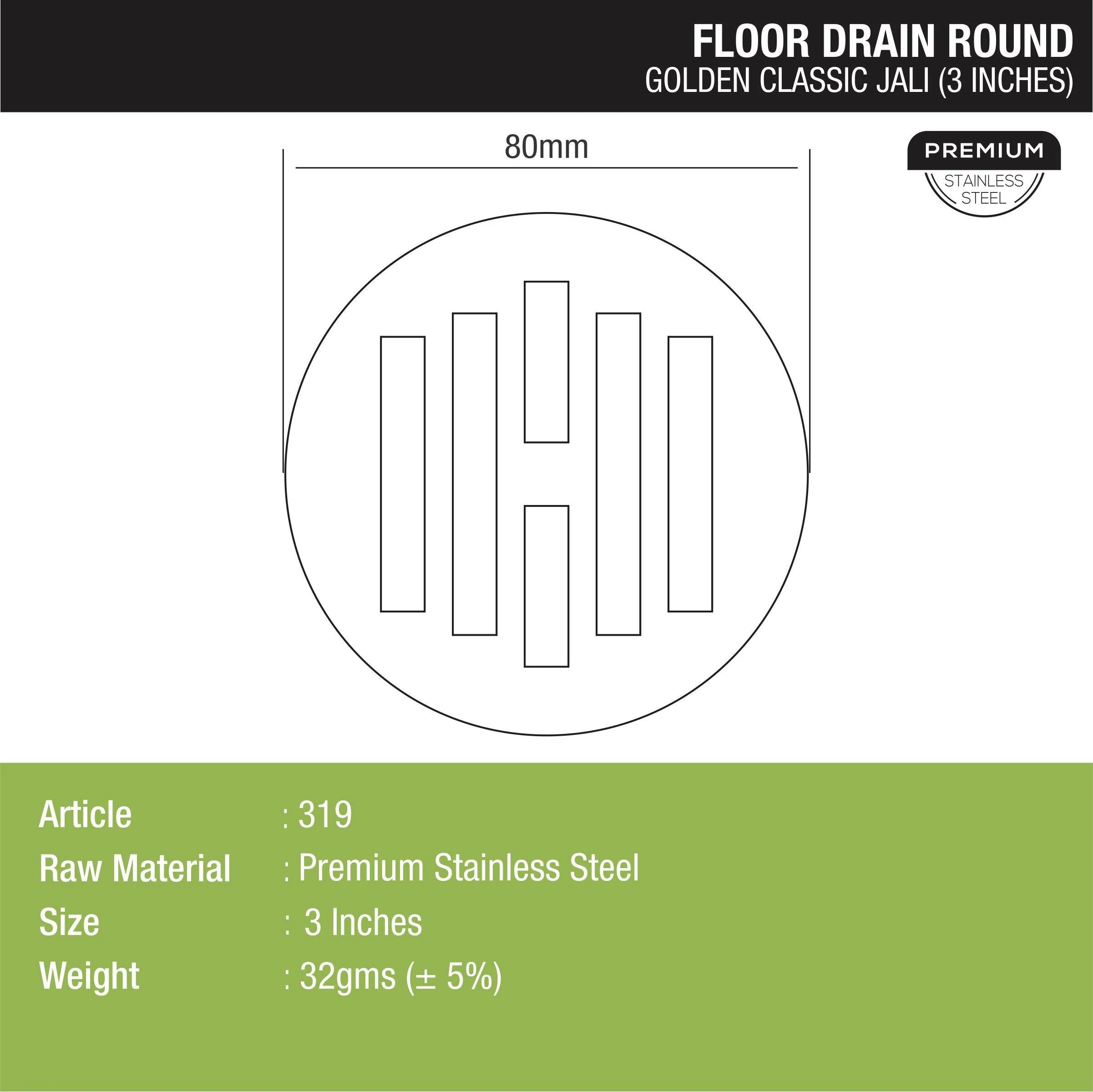 Golden Classic Jali Round Floor Drain (3 inches) - LIPKA - Image 2