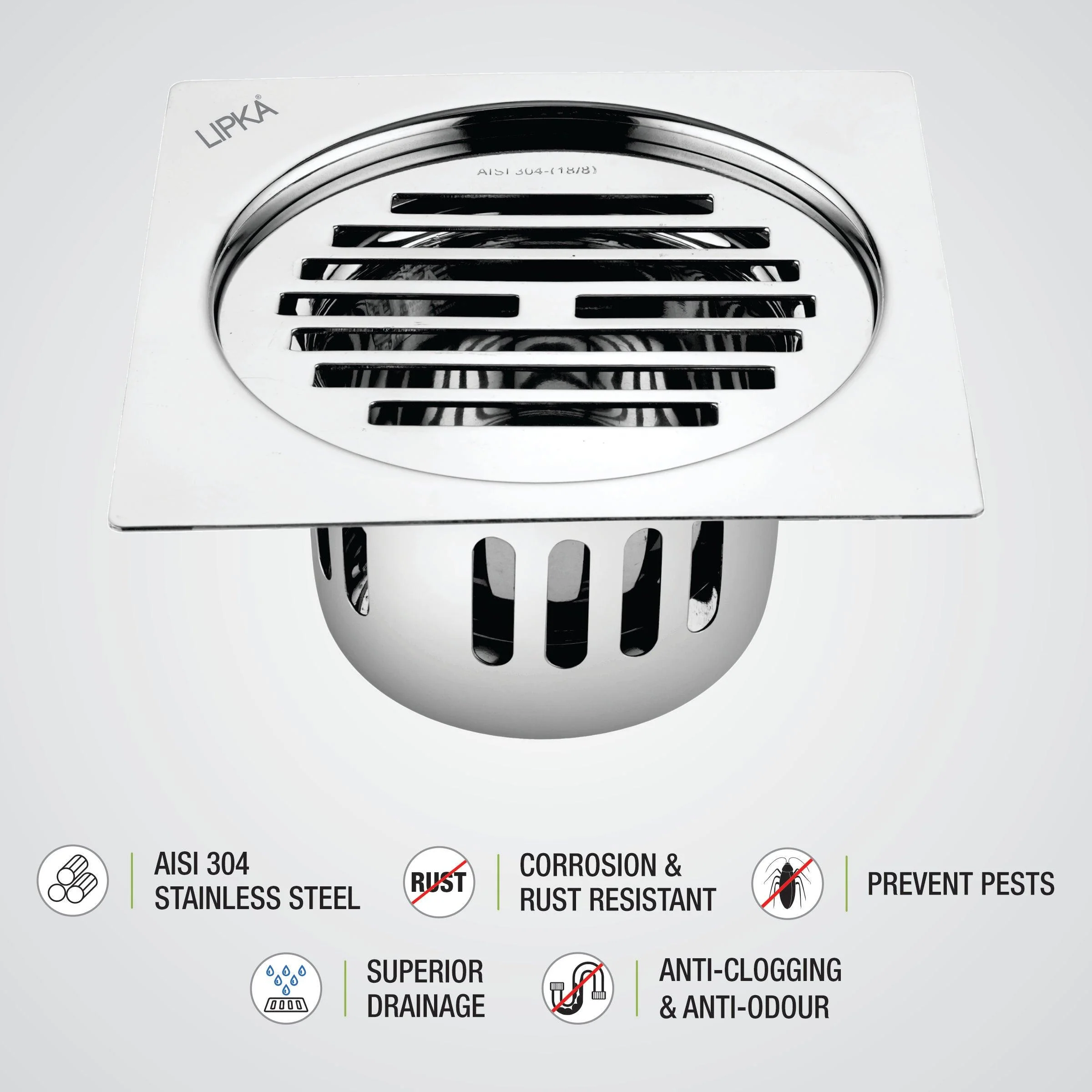 Golden Classic Jali Square Flat Cut Floor Drain (6 x 6 Inches) with Cockroach Trap - LIPKA - Image 3