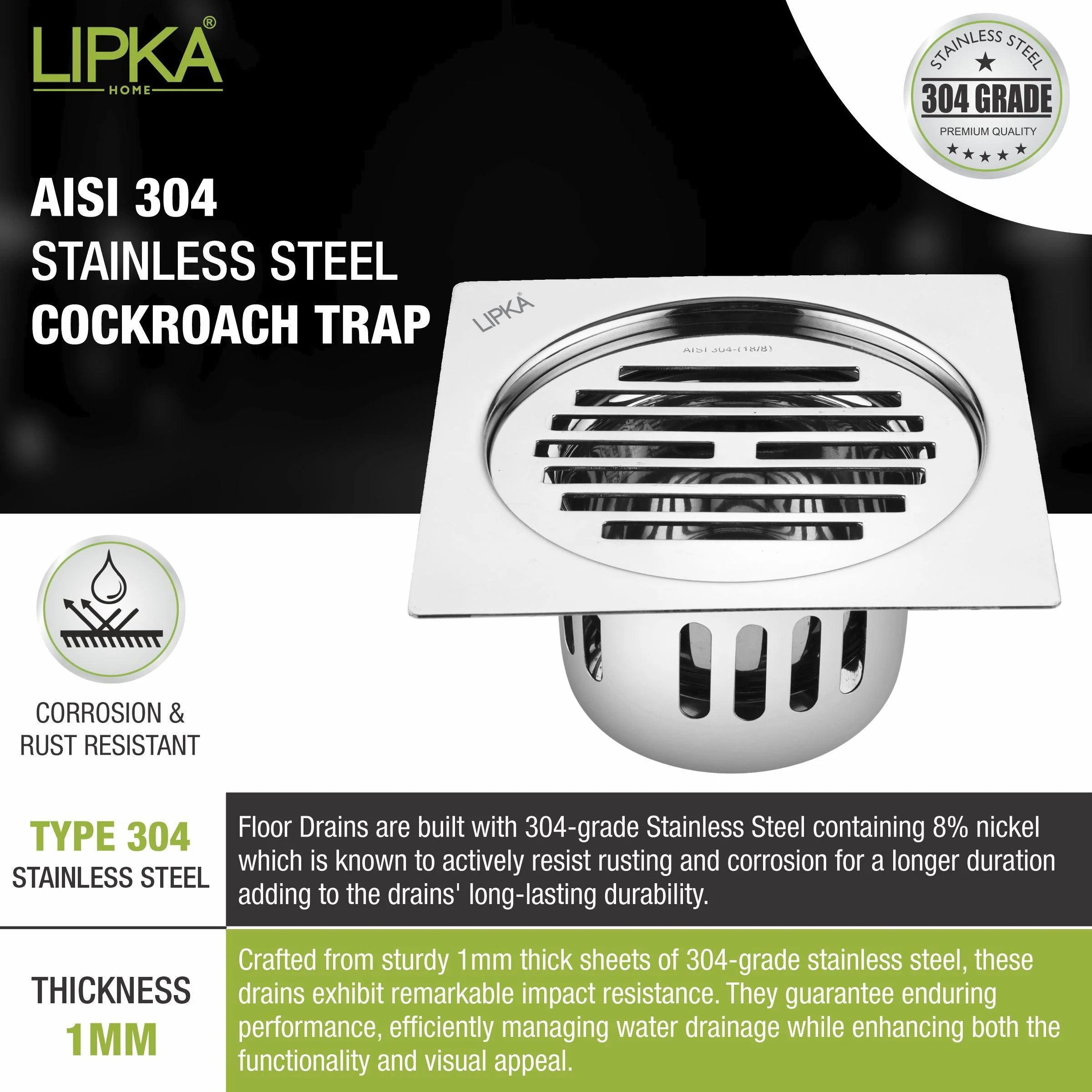 Golden Classic Jali Square Flat Cut Floor Drain (6 x 6 Inches) with Cockroach Trap - LIPKA - Image 4