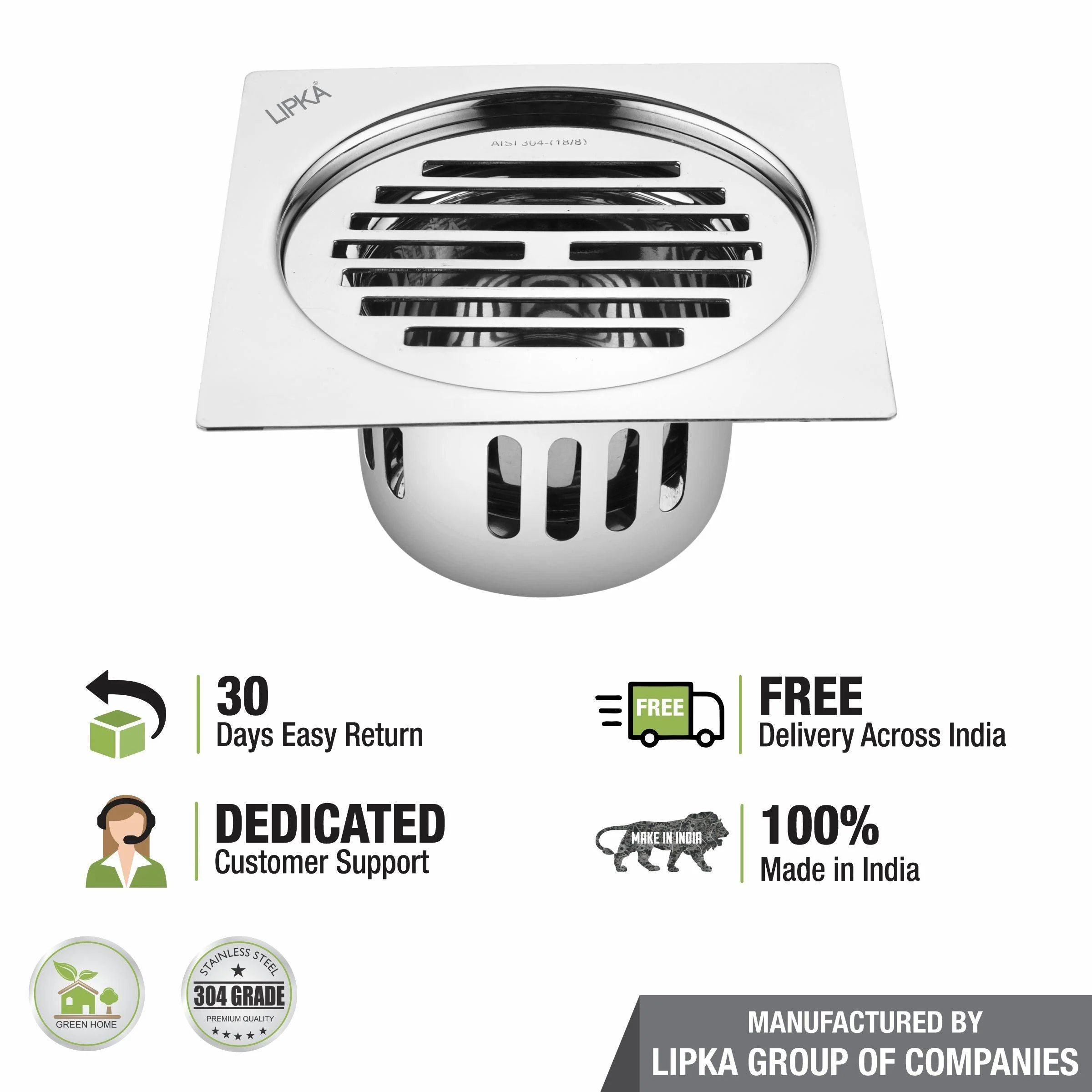 Golden Classic Jali Square Flat Cut Floor Drain (6 x 6 Inches) with Cockroach Trap - LIPKA - Image 5
