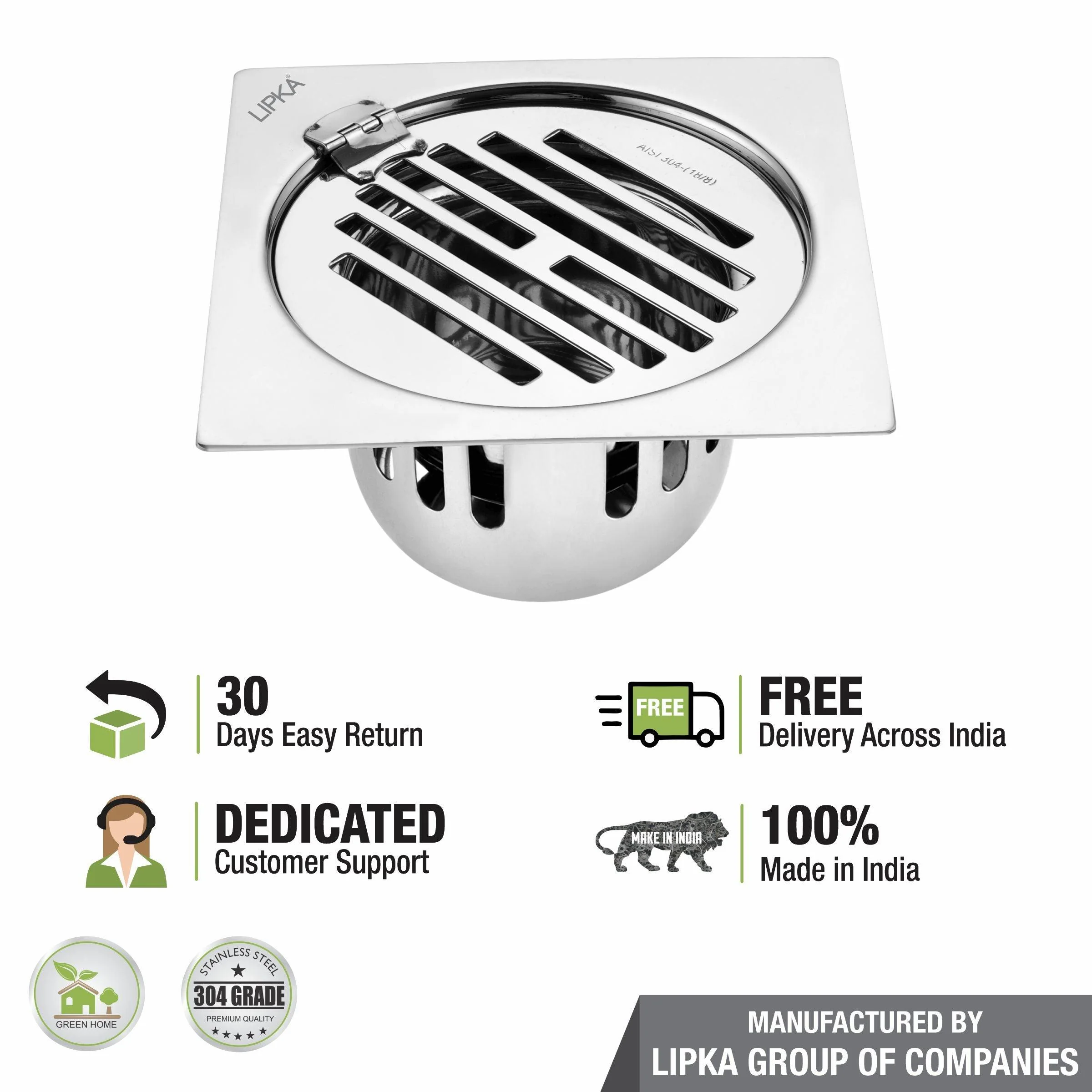 Golden Classic Jali Square Flat Cut Floor Drain (6 x 6 Inches) with Hinge and Cockroach Trap - LIPKA - Image 5
