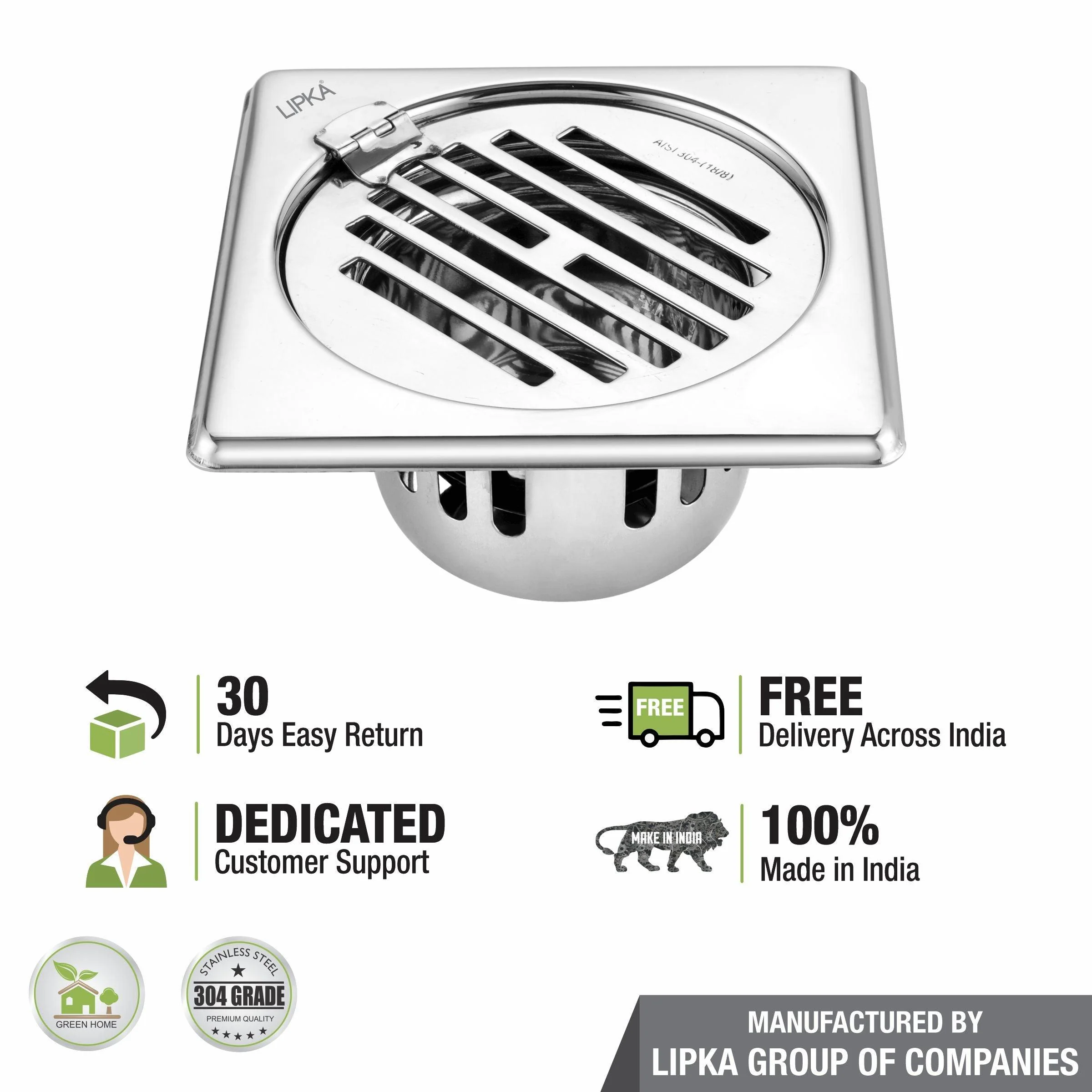 Golden Classic Jali Square Floor Drain (5 x 5 Inches) with Hinge and Cockroach Trap - LIPKA - Image 4