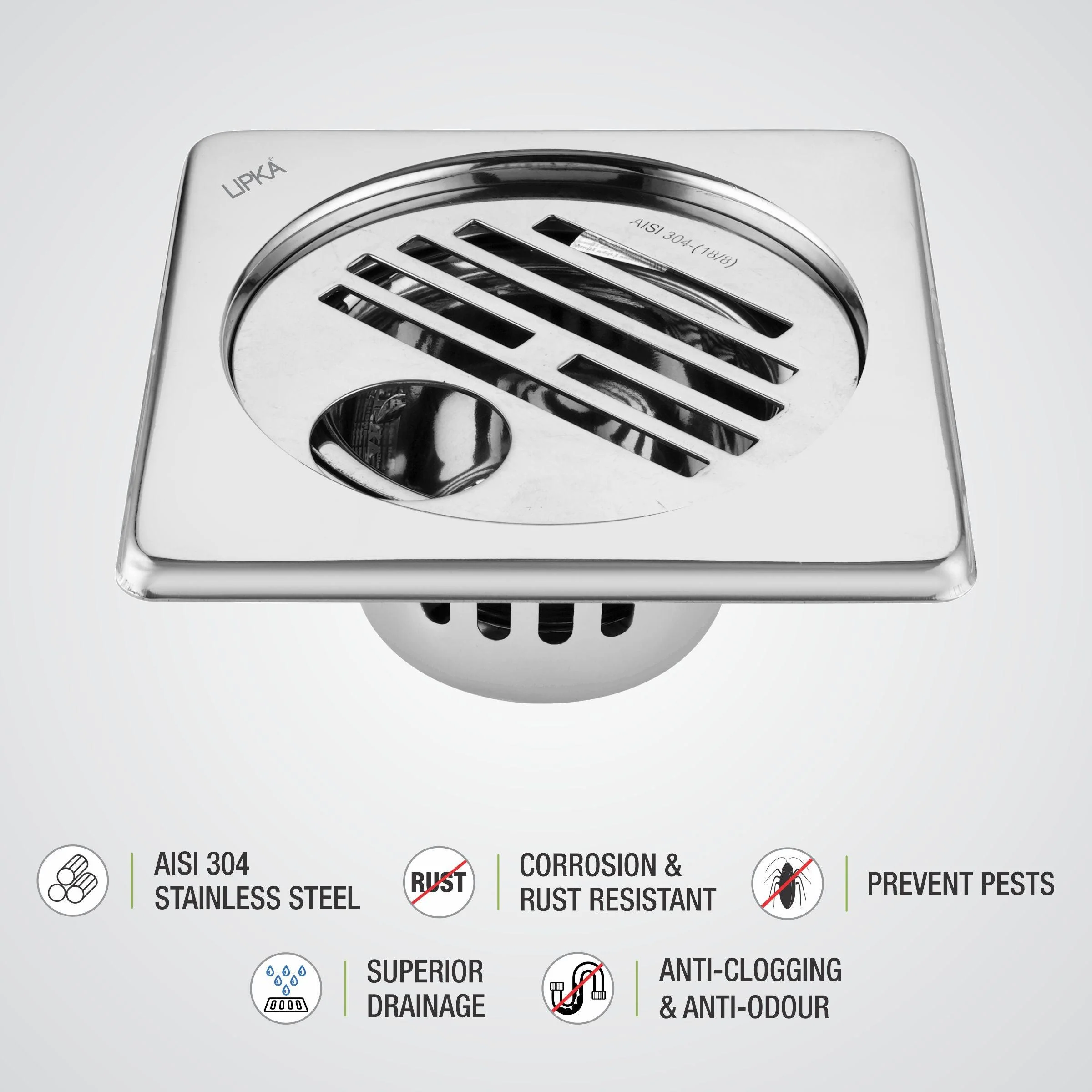 Golden Classic Jali Square Floor Drain (5 x 5 Inches) with Hole and Cockroach Trap - LIPKA - Image 3