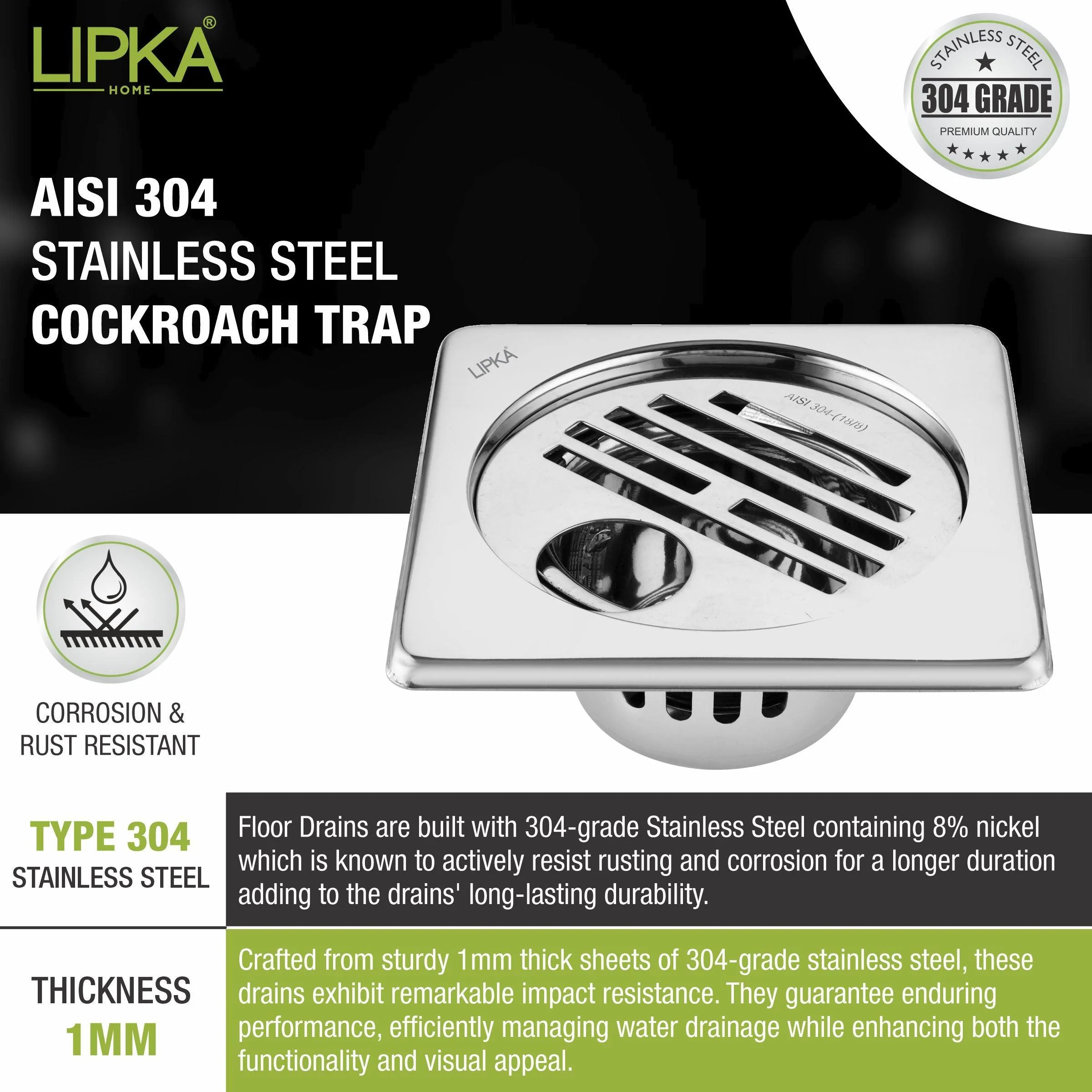 Golden Classic Jali Square Floor Drain (5 x 5 Inches) with Hole and Cockroach Trap - LIPKA - Image 4