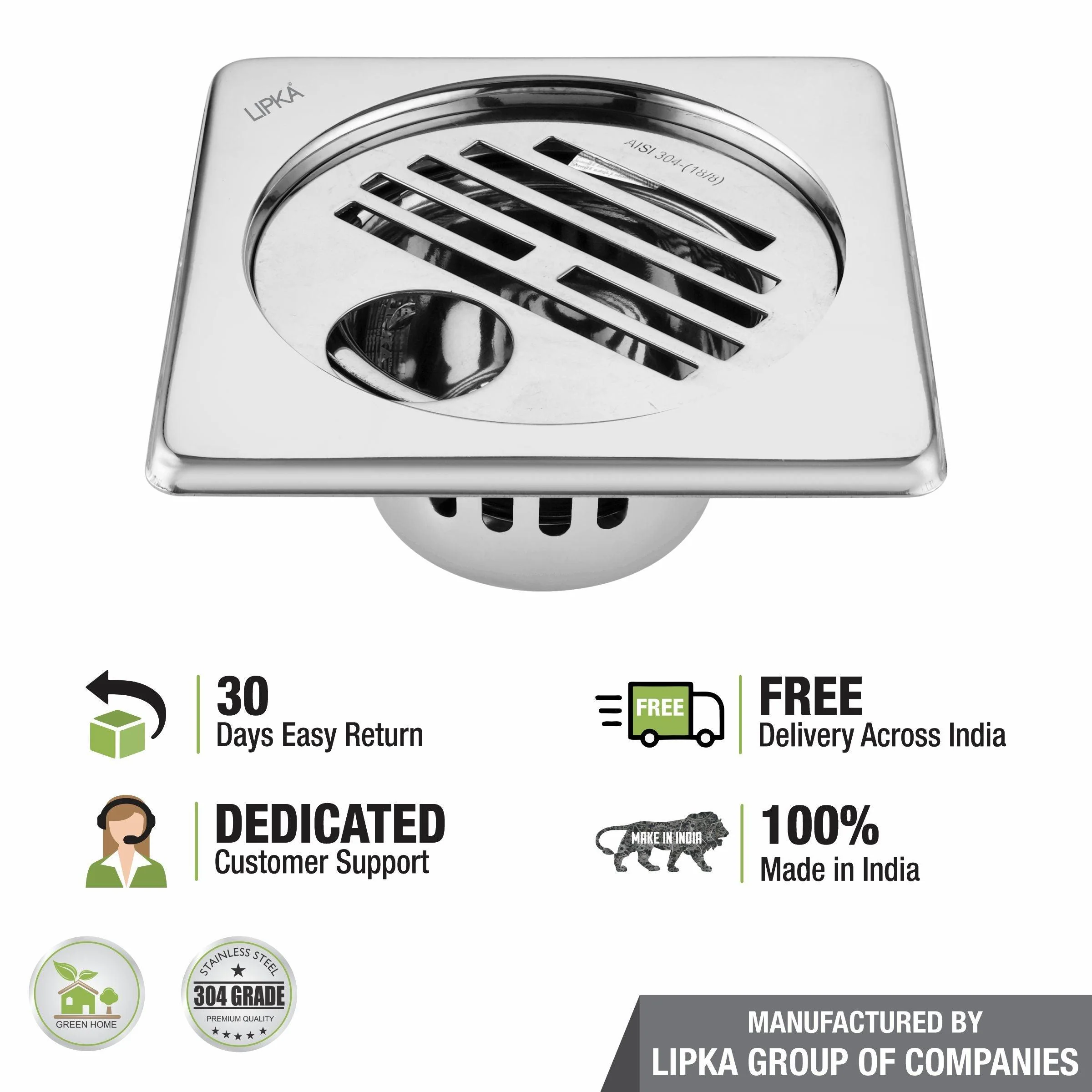 Golden Classic Jali Square Floor Drain (5 x 5 Inches) with Hole and Cockroach Trap - LIPKA - Image 5