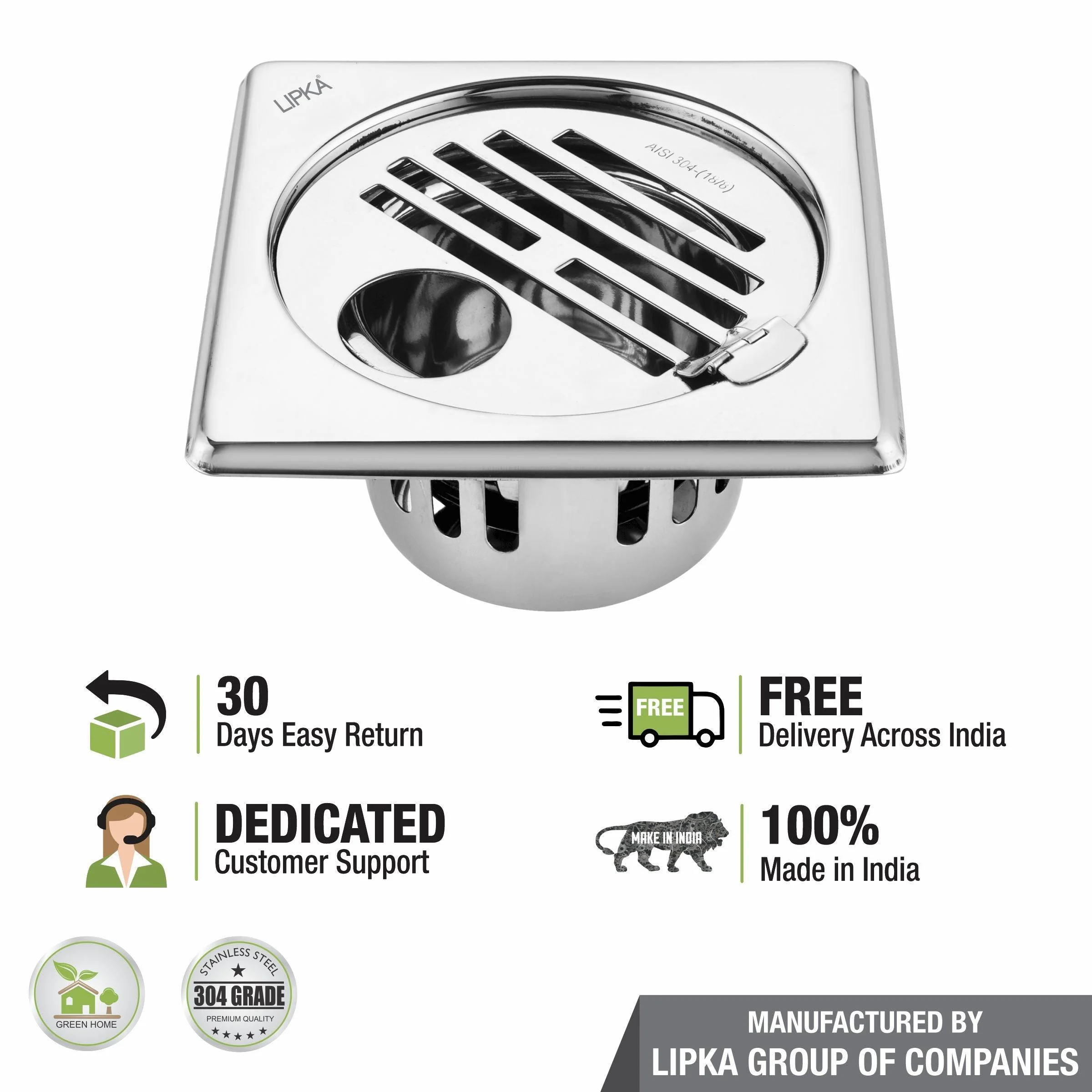 Golden Classic Jali Square Floor Drain (6 x 6 Inches) with Hinge, Hole and Cockroach Trap - LIPKA - Image 5