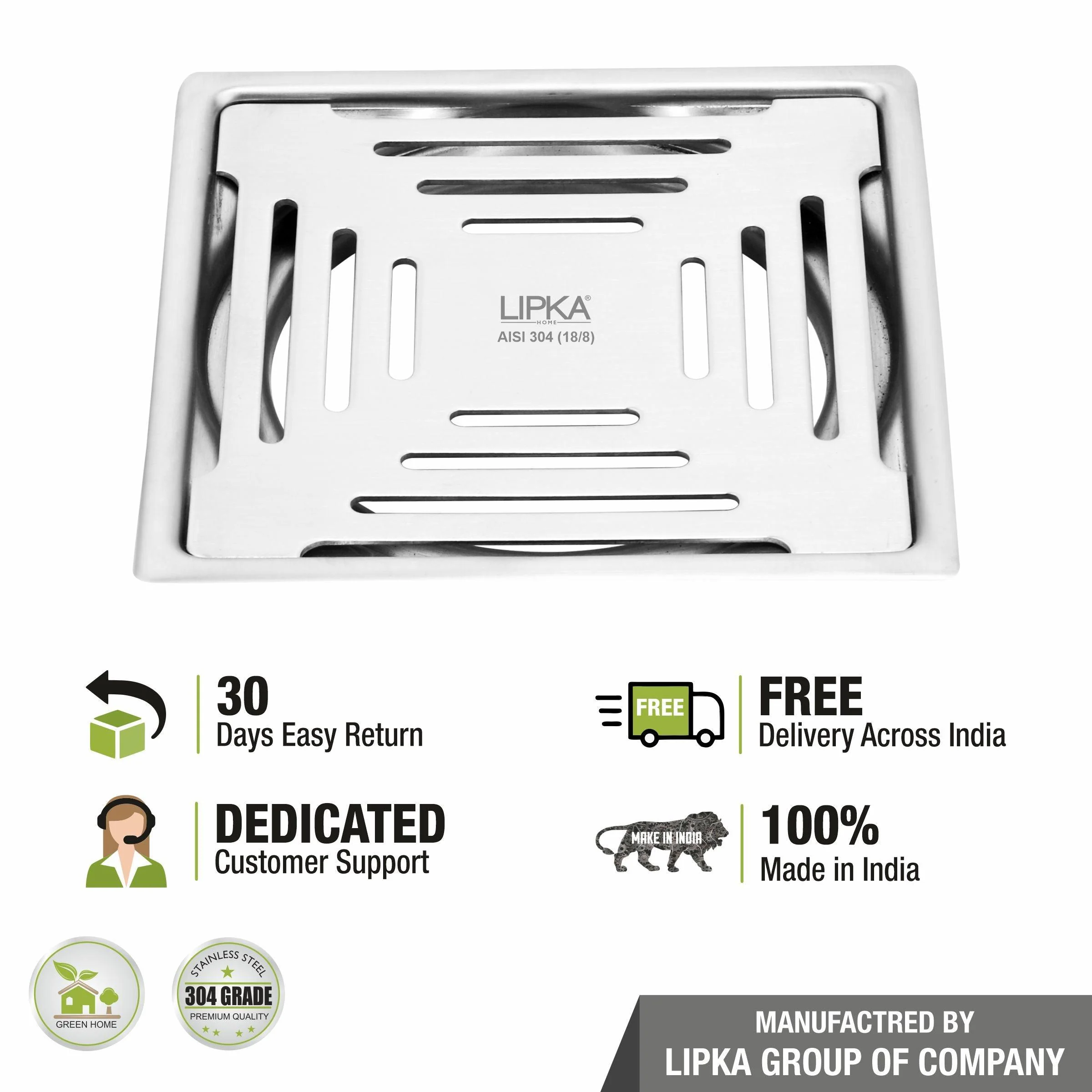 Green Exclusive Square Flat Cut Floor Drain (5 x 5 Inches) - LIPKA - Image 4