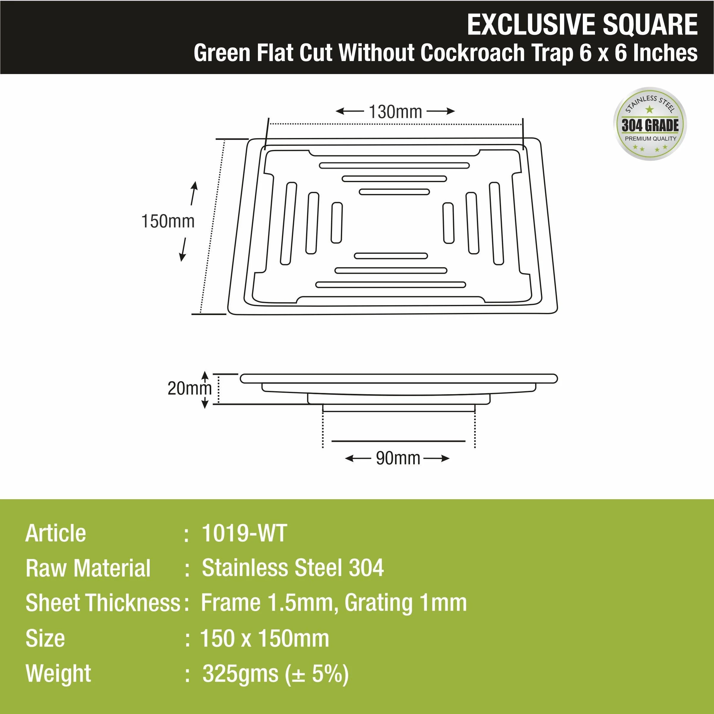 Green Exclusive Square Flat Cut Floor Drain (6 x 6 Inches) - LIPKA - Image 2