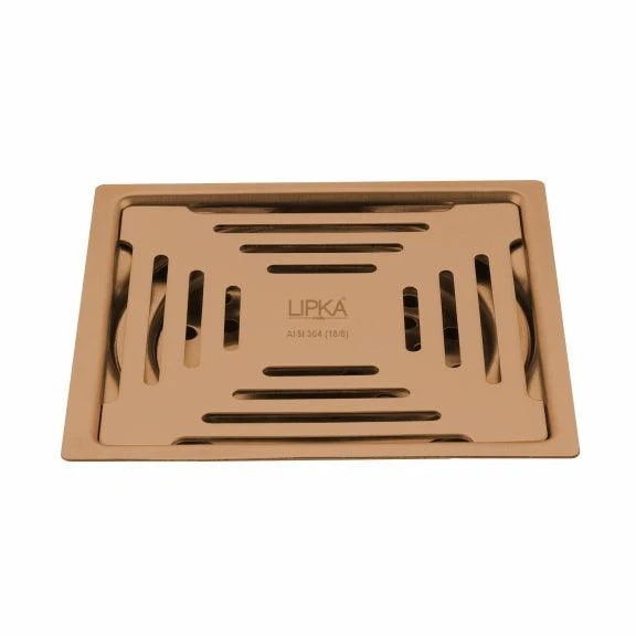 Green Exclusive Square Flat Cut Floor Drain in Antique Copper PVD Coating (6 x 6 Inches) - LIPKA