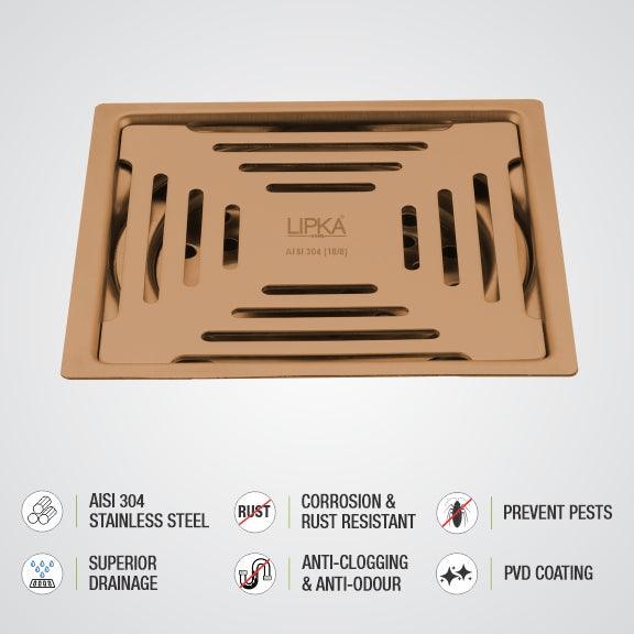 Green Exclusive Square Flat Cut Floor Drain in Antique Copper PVD Coating (6 x 6 Inches) - LIPKA - Image 3
